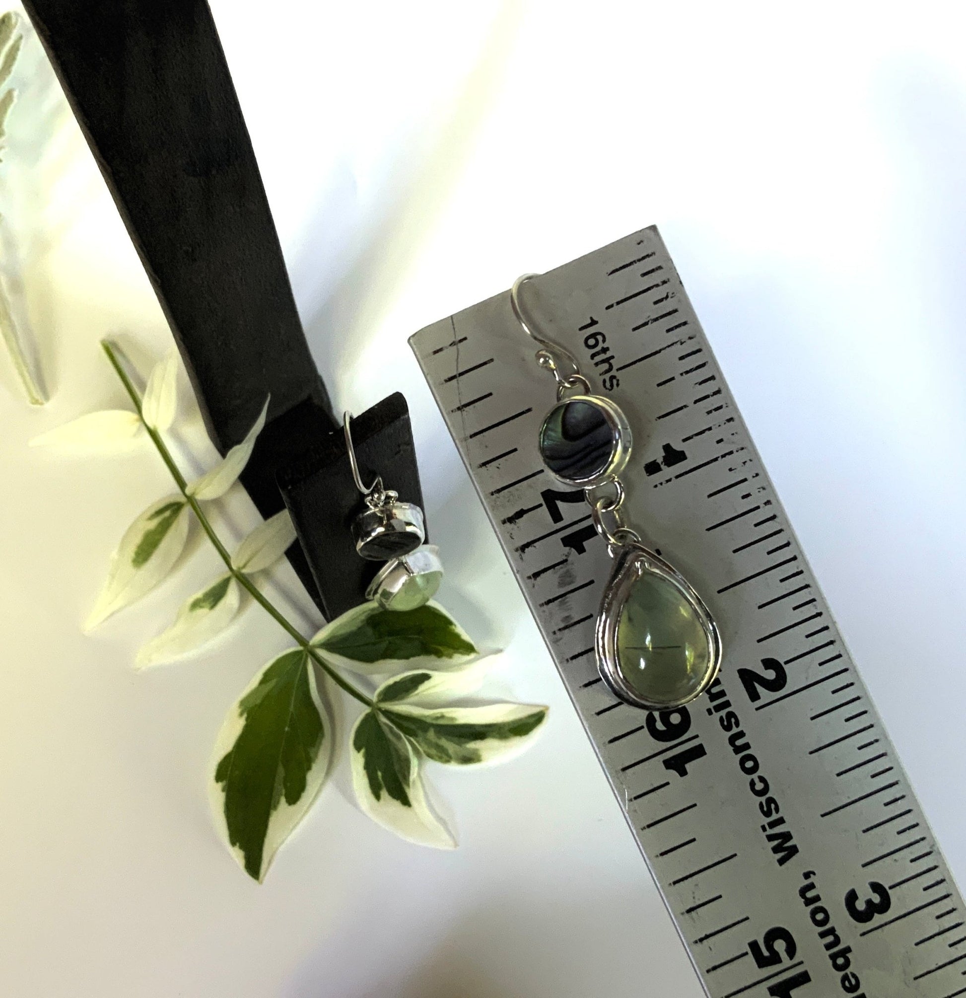 Prehnite & Abalone Drop Earrings - Stunning Blue-Green Mix - Evitts Creek Arts