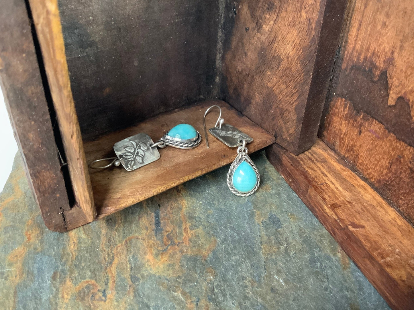 Amazonite and Leaves Nature Lover Earring - Evitts Creek Arts