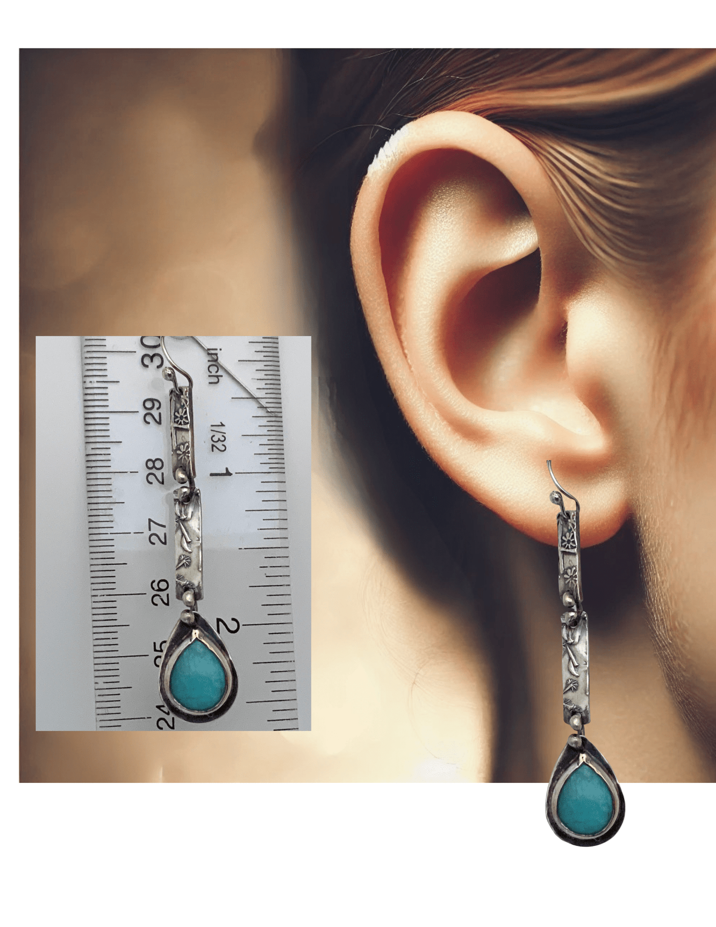 Amazonite Teardrop Embossed Silver Earrings - Evitts Creek Arts