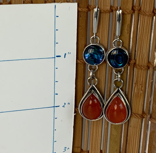 Carnelian and Abalone Drop Dangle Earrings - Evitts Creek Arts