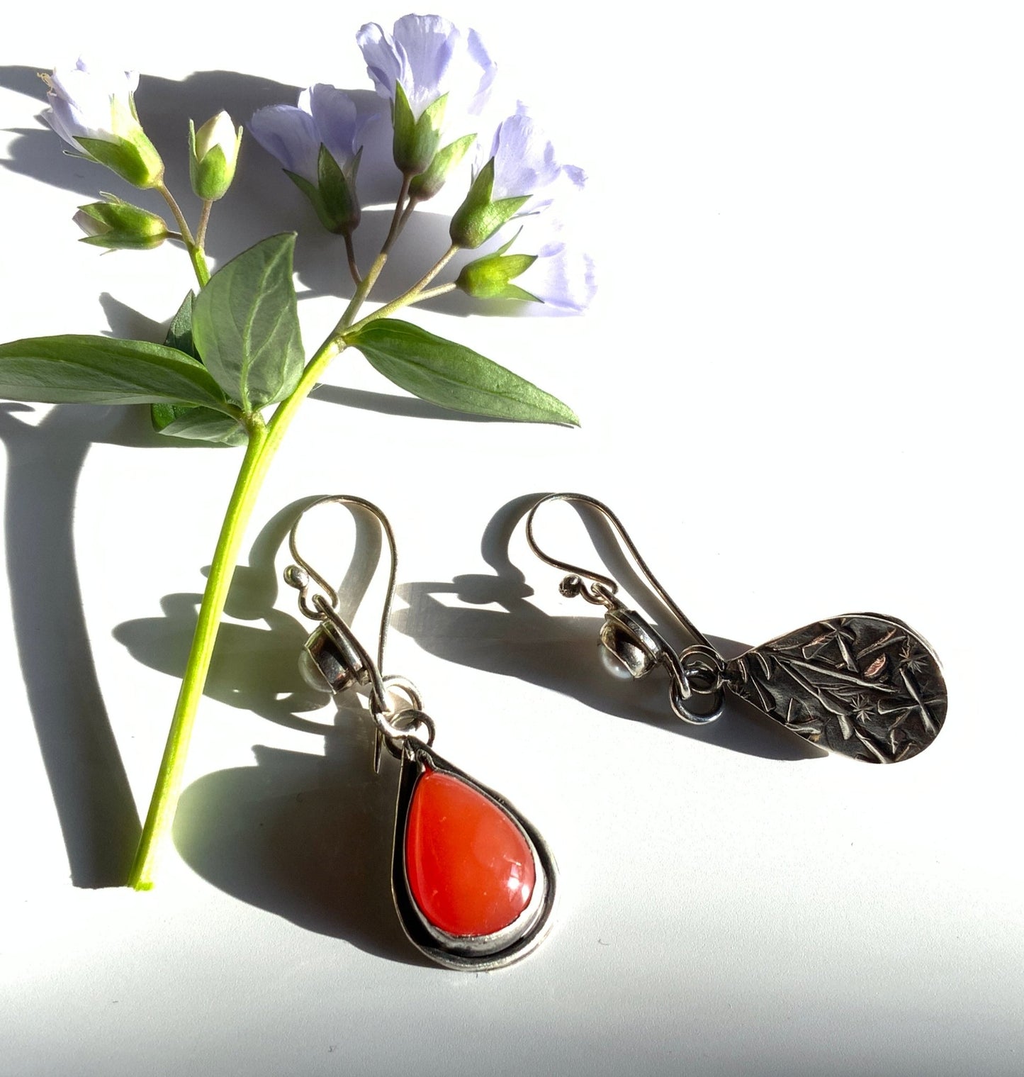 Carnelian and Pearl Secret Garden Earrings - Evitts Creek Arts