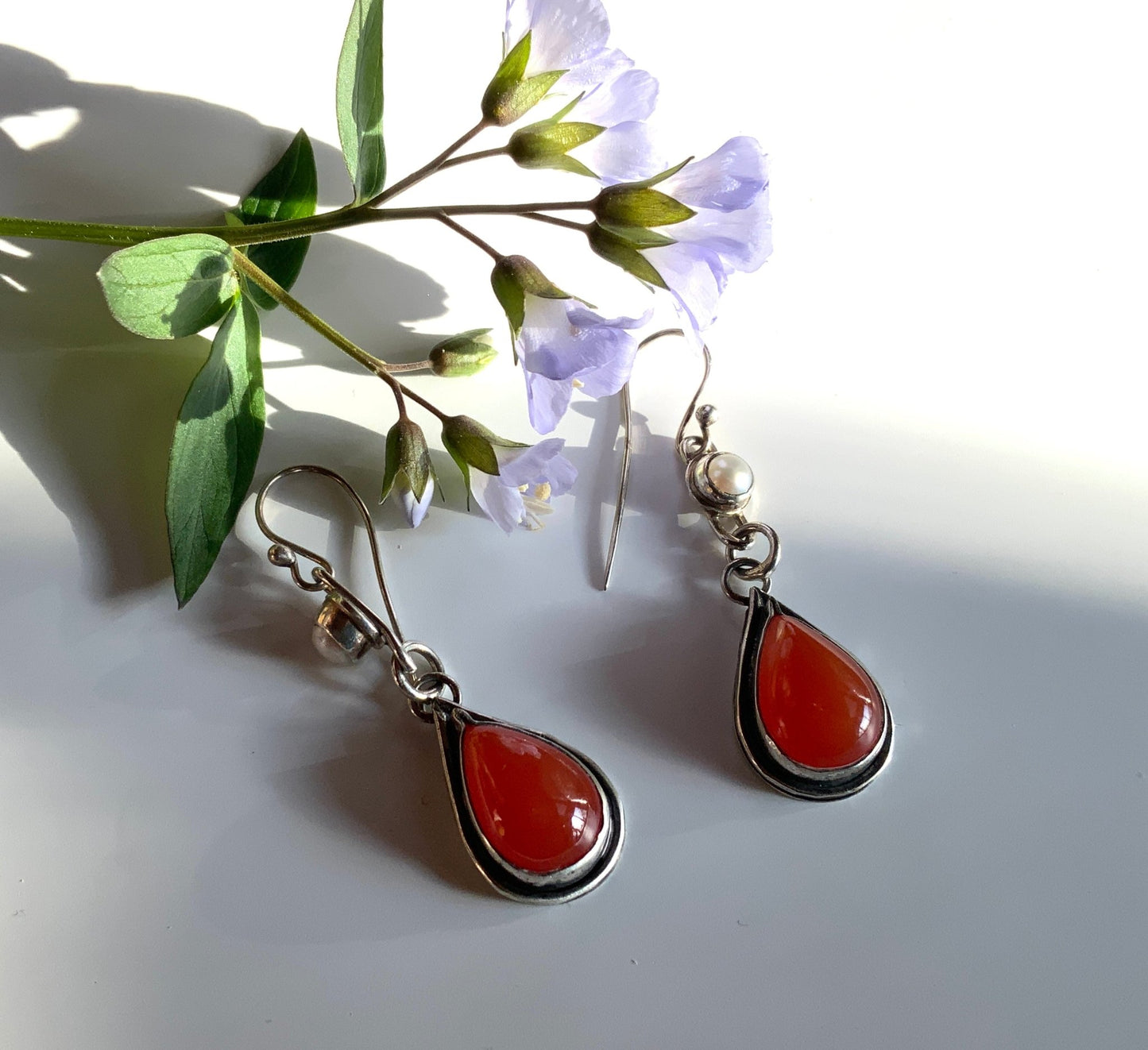 Carnelian and Pearl Secret Garden Earrings - Evitts Creek Arts