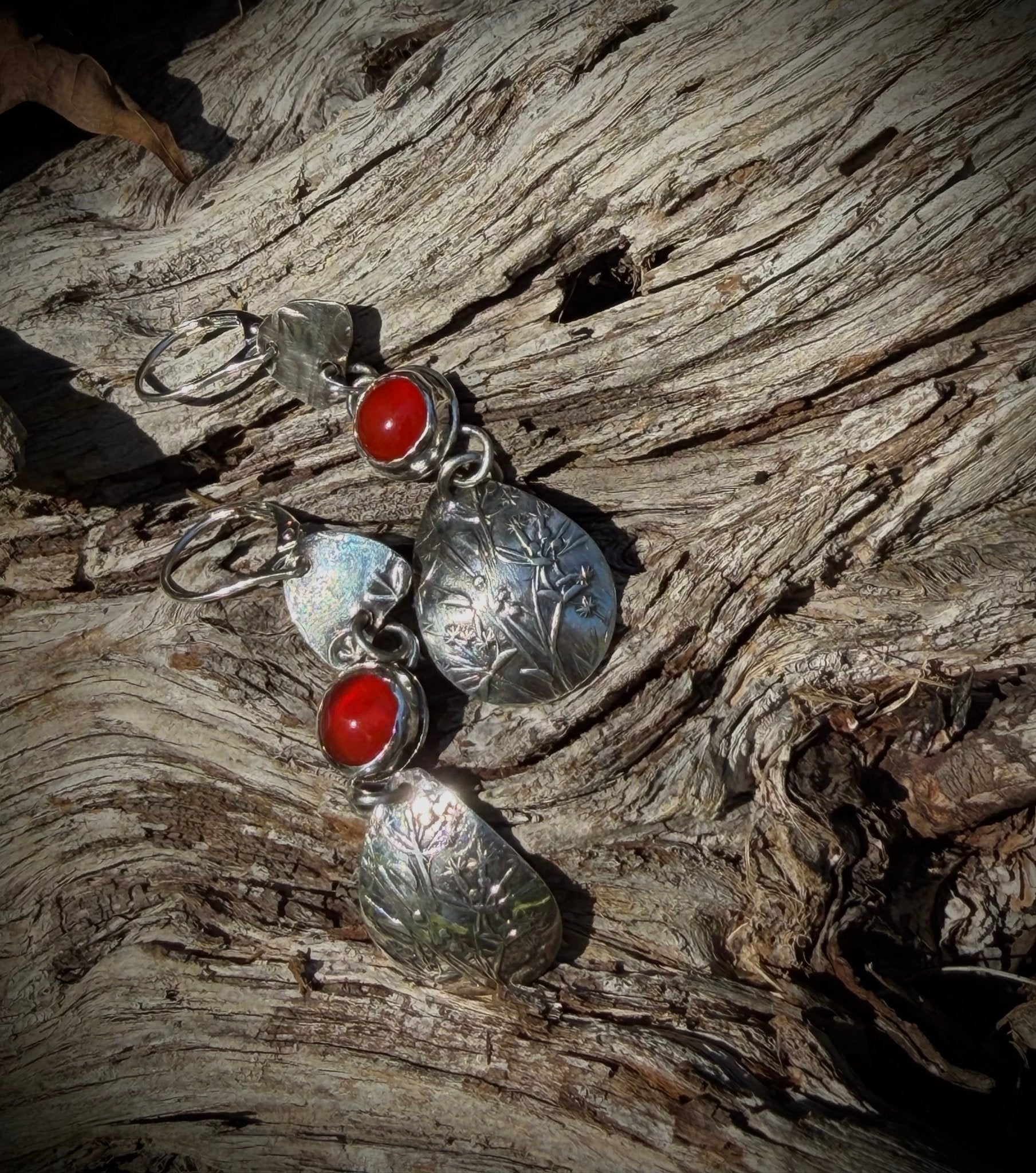 Carnelian and Wildflower Drop Earrings| Sterling Silver - Evitts Creek Arts