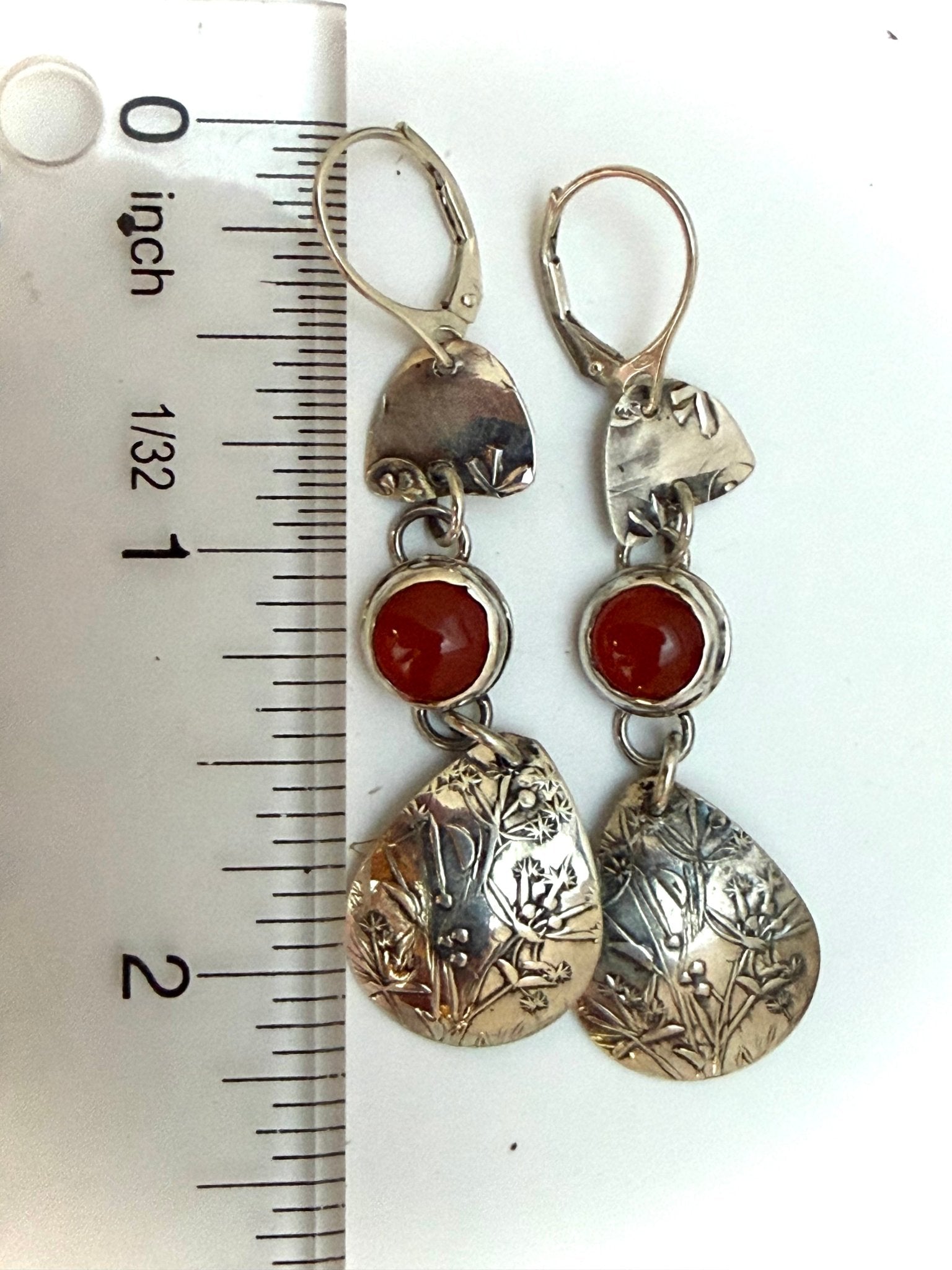 Carnelian and Wildflower Drop Earrings| Sterling Silver - Evitts Creek Arts