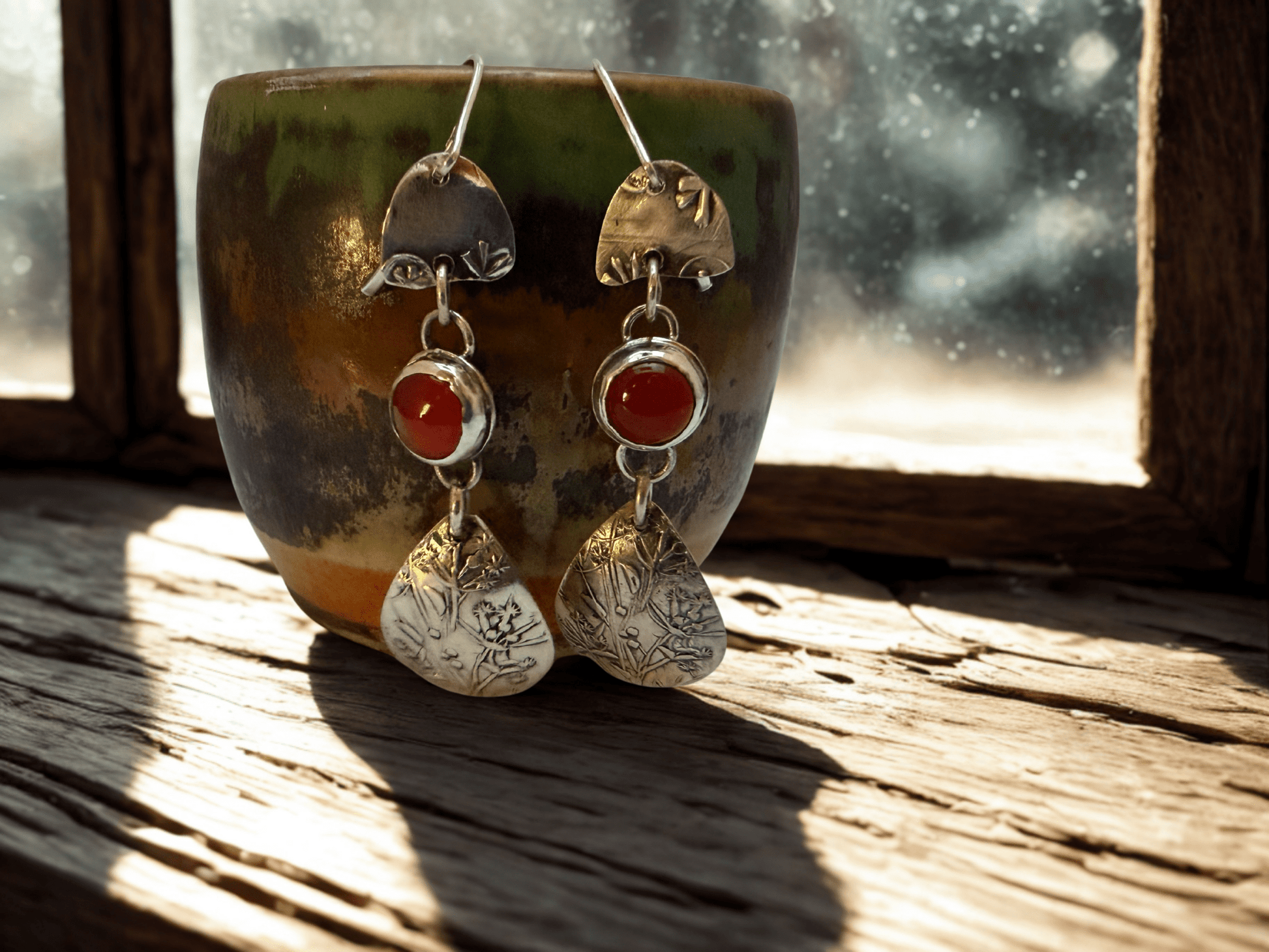 Carnelian and Wildflower Drop Earrings| Sterling Silver - Evitts Creek Arts