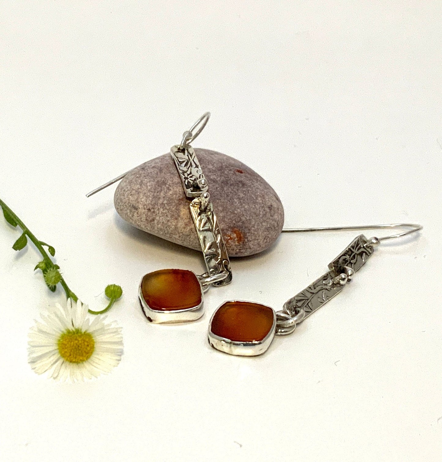 Carnelian and Woodland Vine Sterling Earrings - Evitts Creek Arts