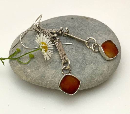 Carnelian and Woodland Vine Sterling Earrings - Evitts Creek Arts