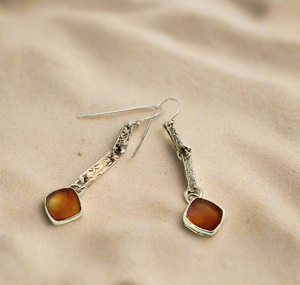 Carnelian and Woodland Vine Sterling Earrings - Evitts Creek Arts