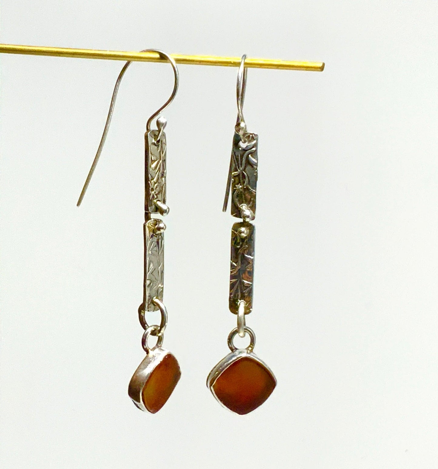 Carnelian and Woodland Vine Sterling Earrings - Evitts Creek Arts