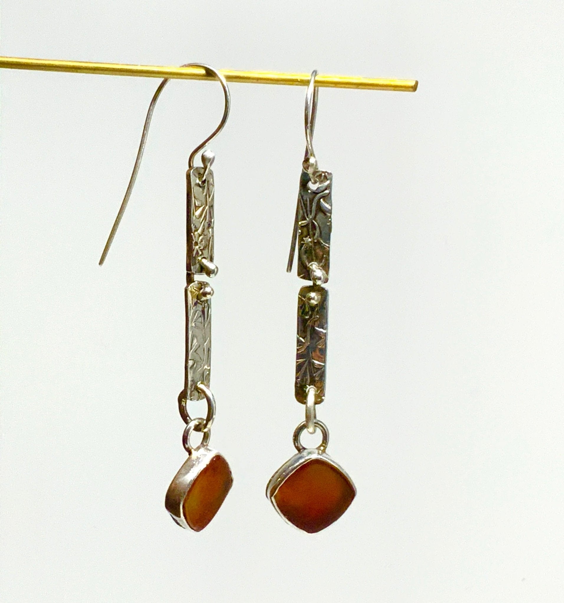 Carnelian and Woodland Vine Sterling Earrings - Evitts Creek Arts