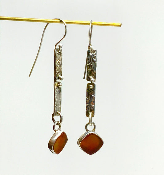Carnelian and Woodland Vine Sterling Earrings - Evitts Creek Arts