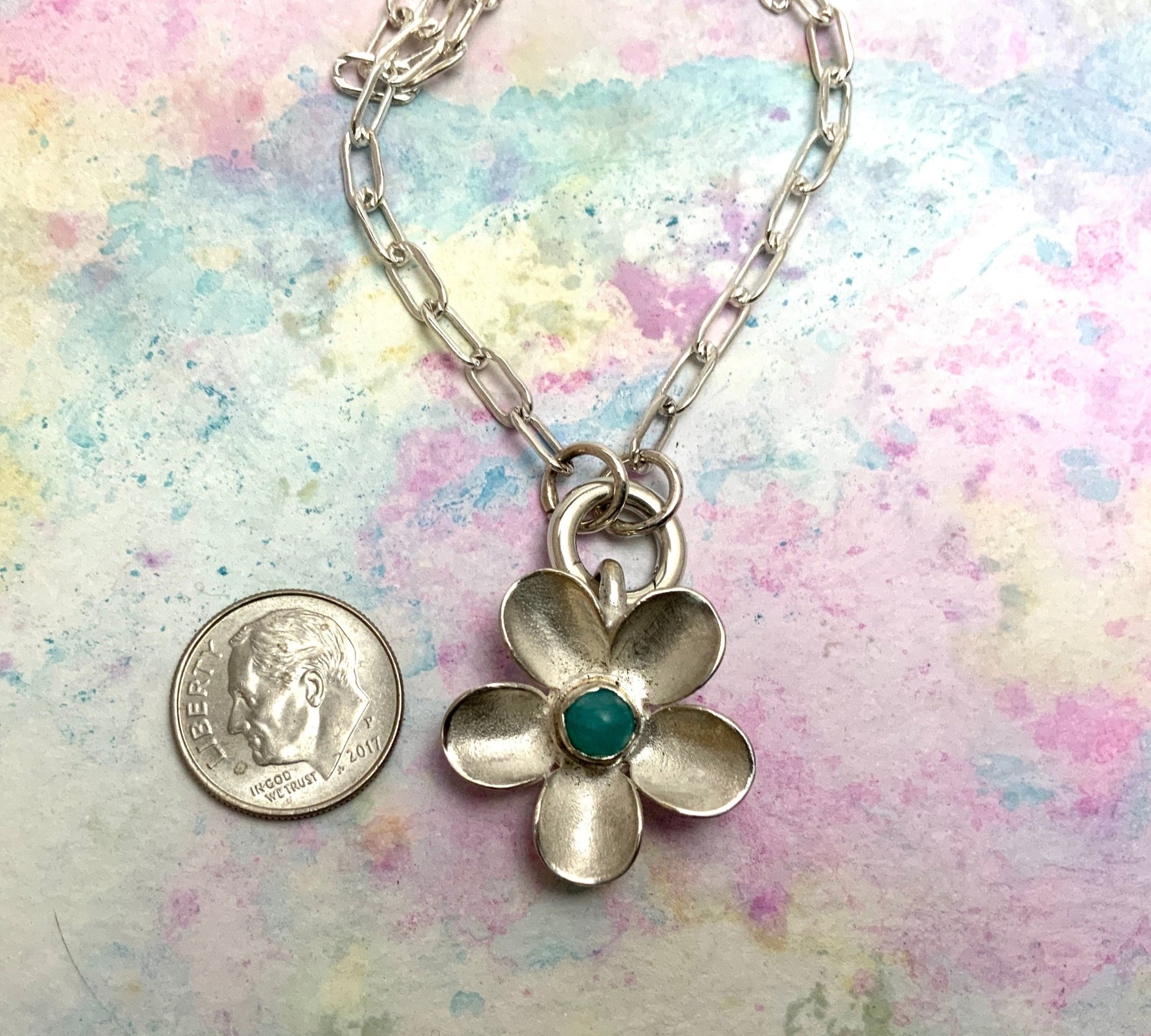 Gemstone Hand - forged Silver Flower Pendant Necklace - Evitts Creek Arts