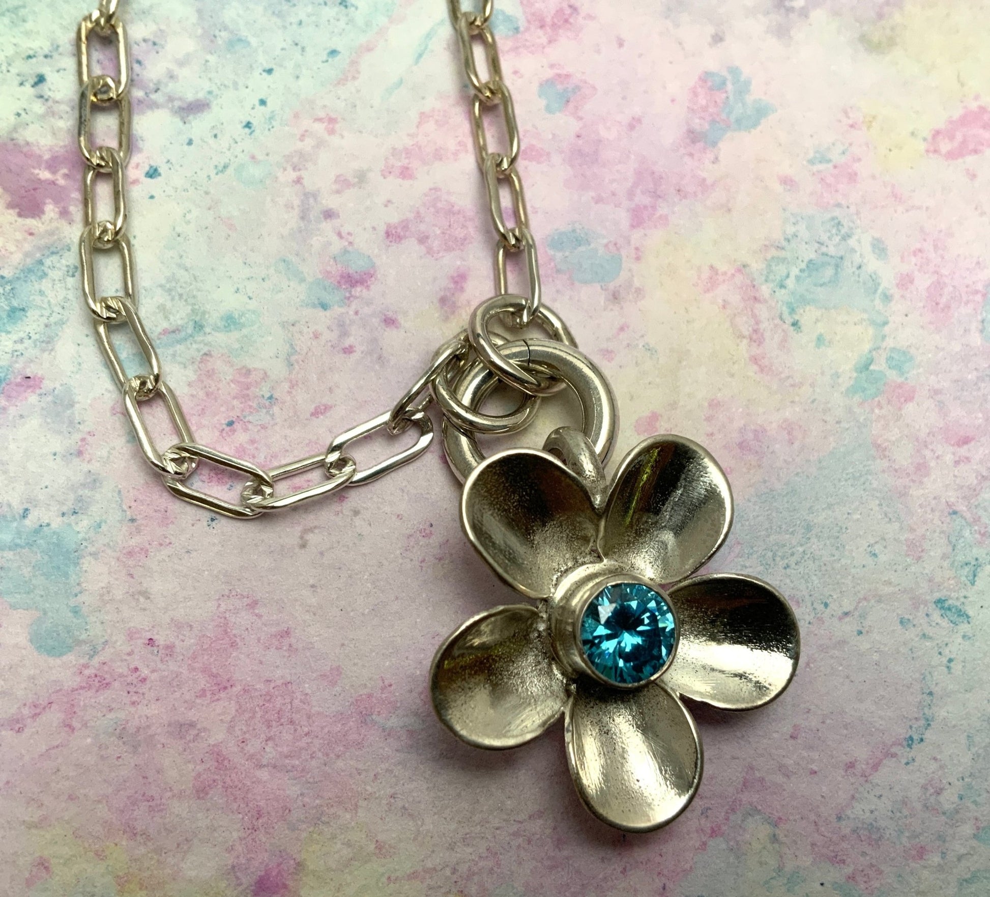 Gemstone Hand - forged Silver Flower Pendant Necklace - Evitts Creek Arts