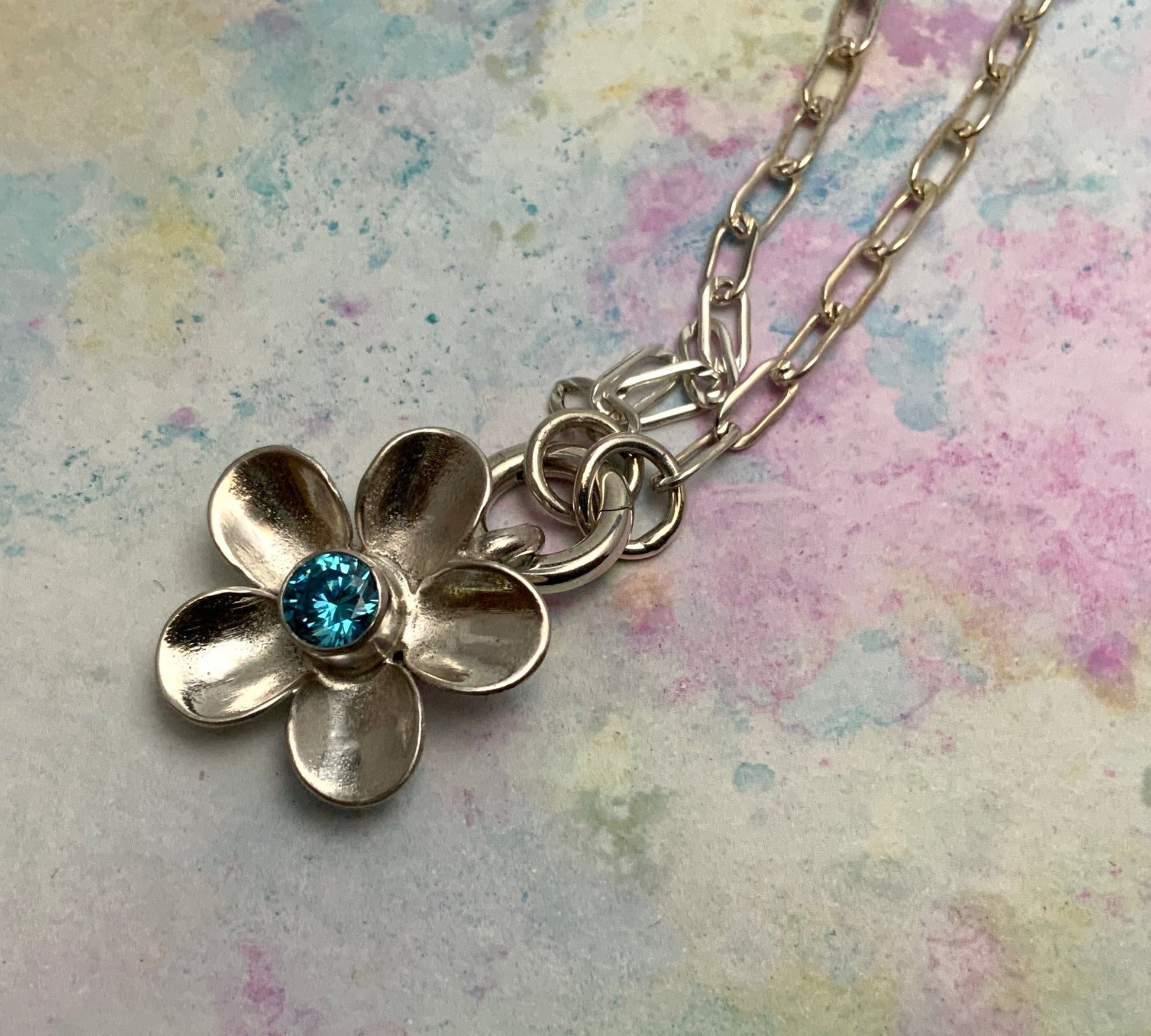 Gemstone Hand - forged Silver Flower Pendant Necklace - Evitts Creek Arts