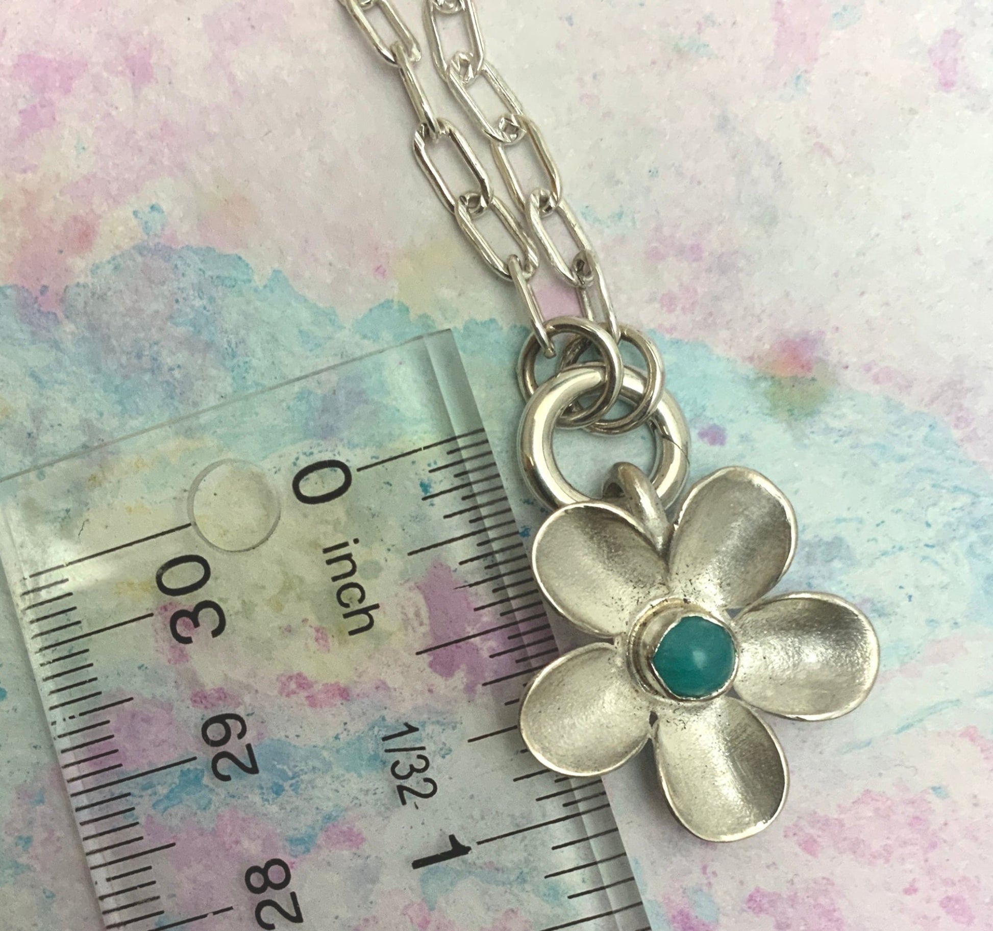 Gemstone Hand - forged Silver Flower Pendant Necklace - Evitts Creek Arts