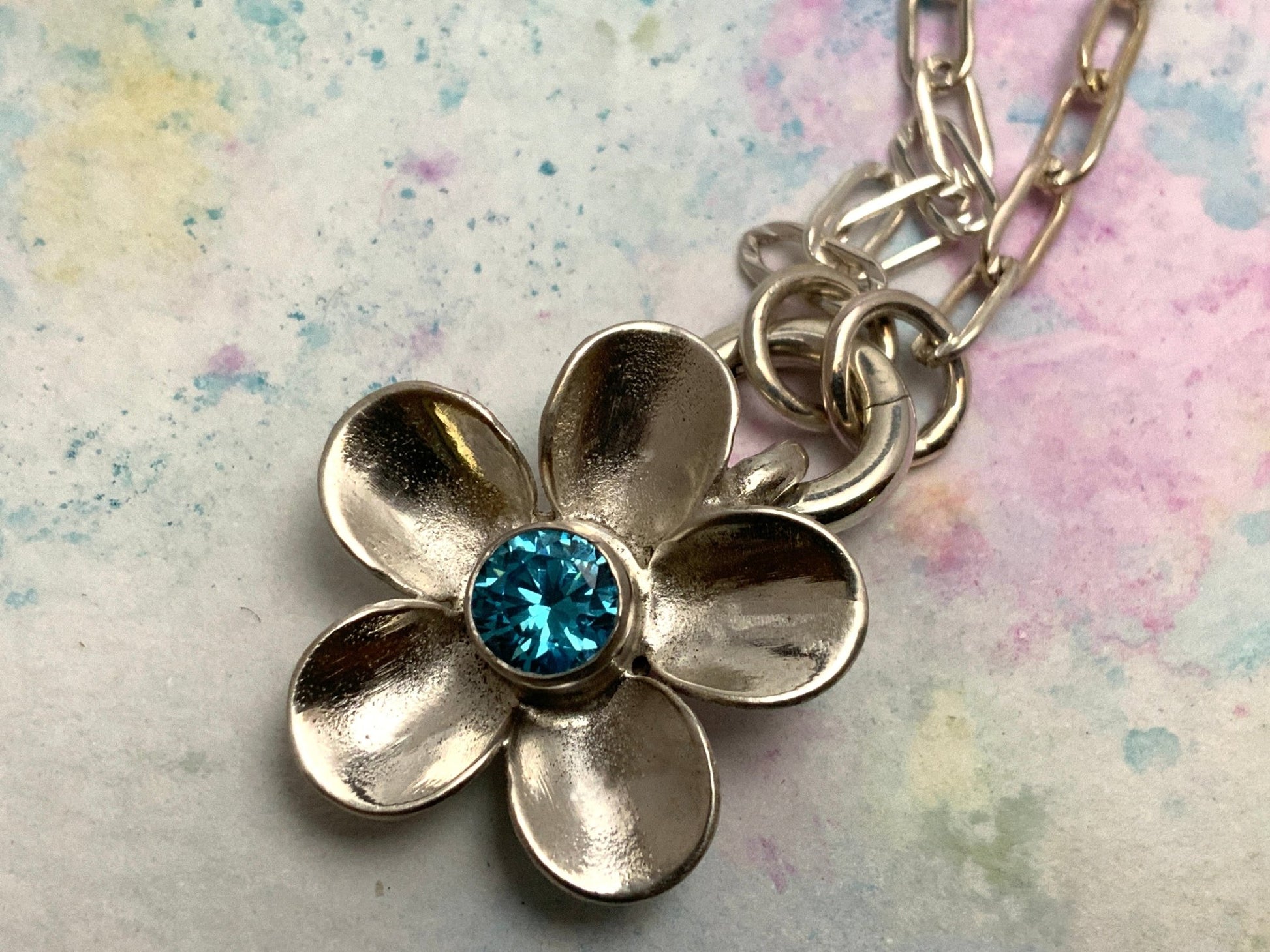 Gemstone Hand - forged Silver Flower Pendant Necklace - Evitts Creek Arts