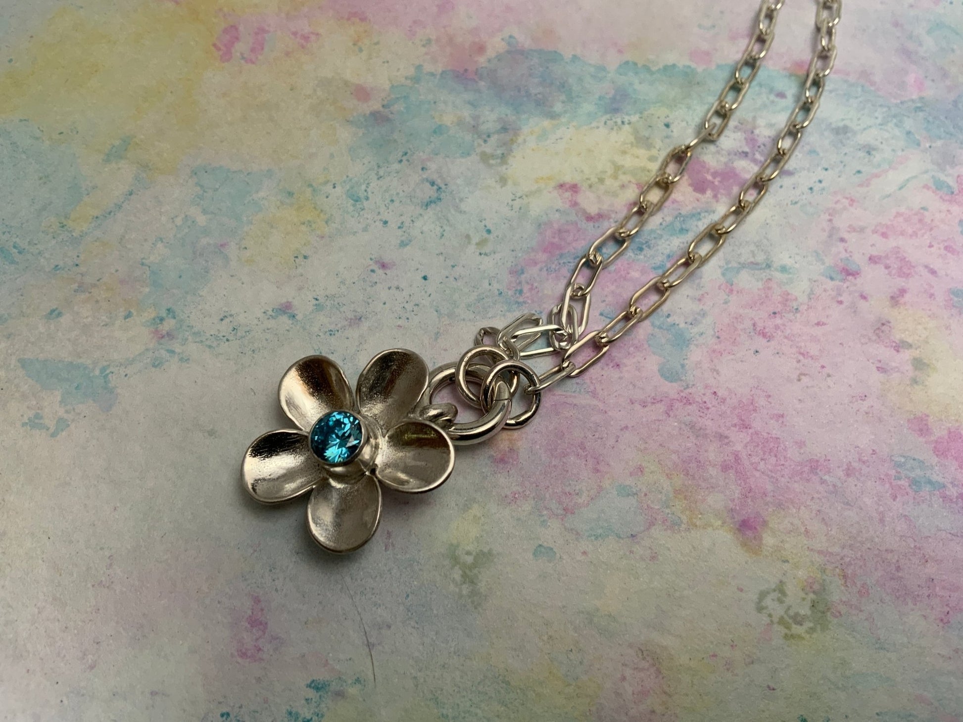 Gemstone Hand - forged Silver Flower Pendant Necklace - Evitts Creek Arts