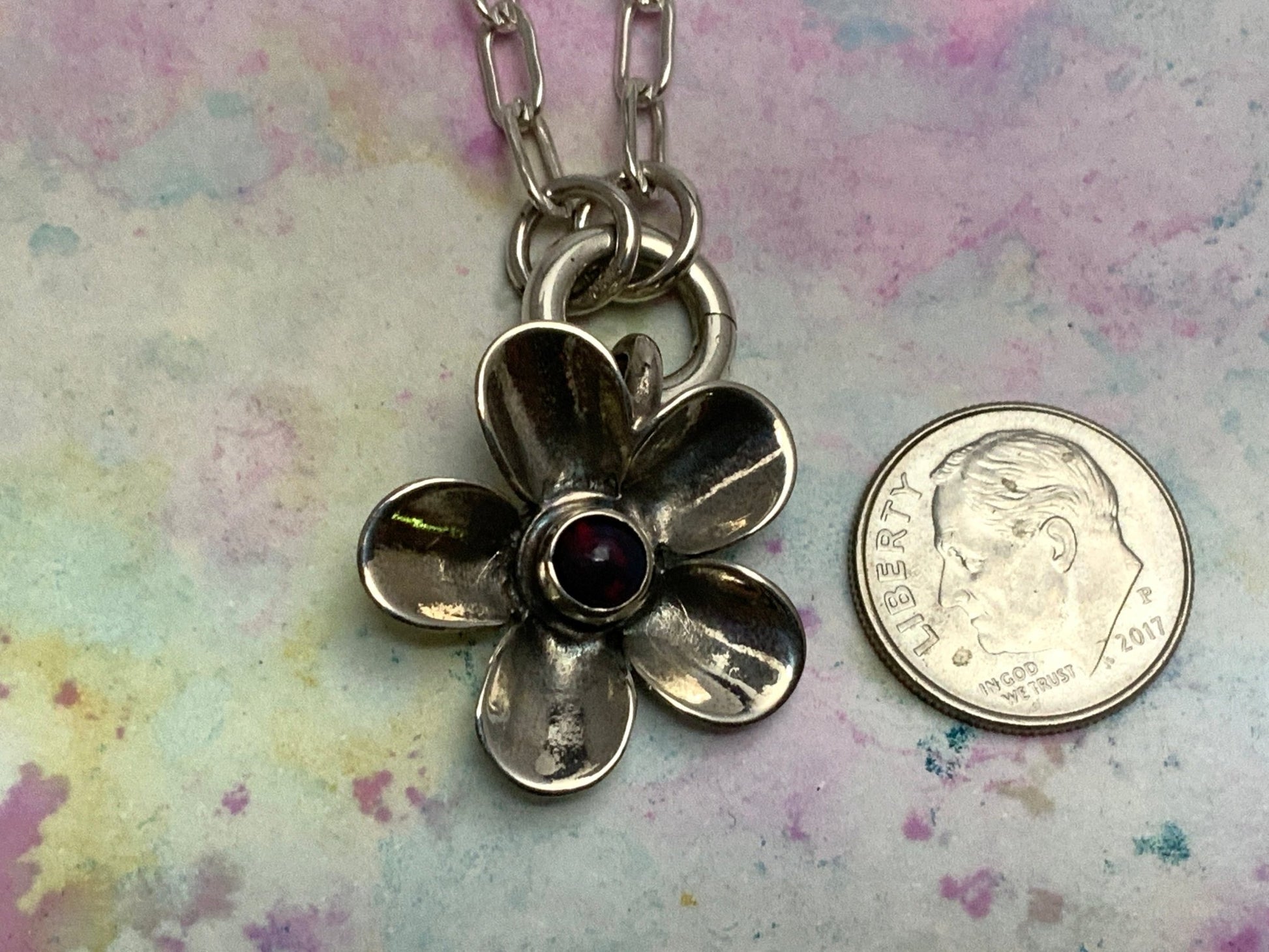 Gemstone Hand - forged Silver Flower Pendant Necklace - Evitts Creek Arts