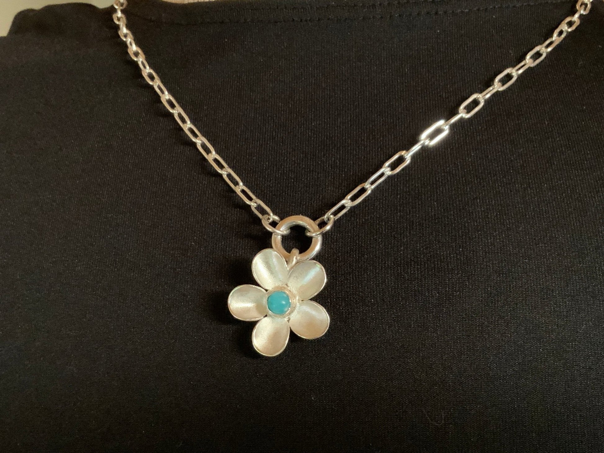 Gemstone Hand - forged Silver Flower Pendant Necklace - Evitts Creek Arts
