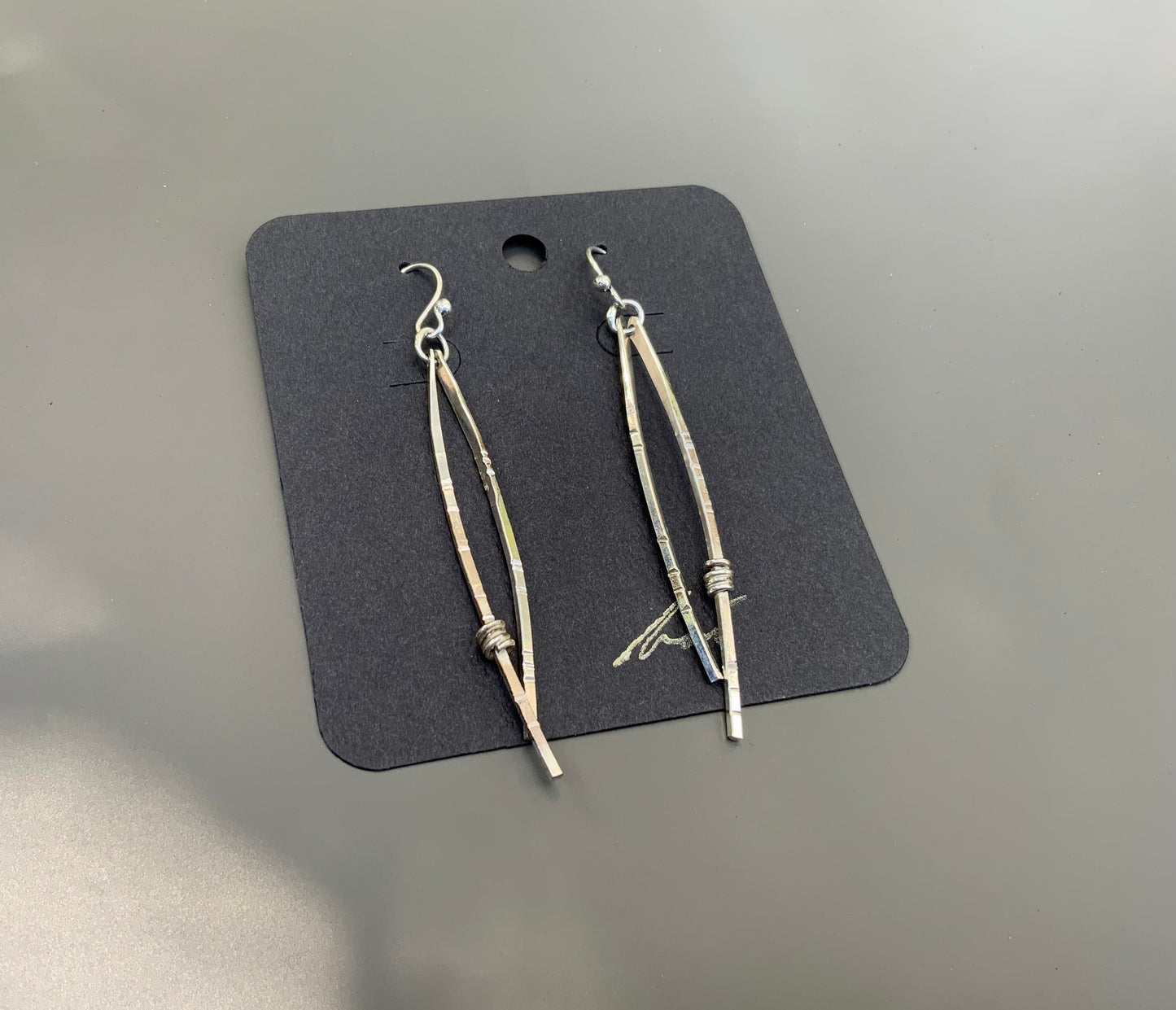Norwegian Woods Long Silver Dangle Earrings Original Design Pine needle earrings Evitts Creek Lois McManus