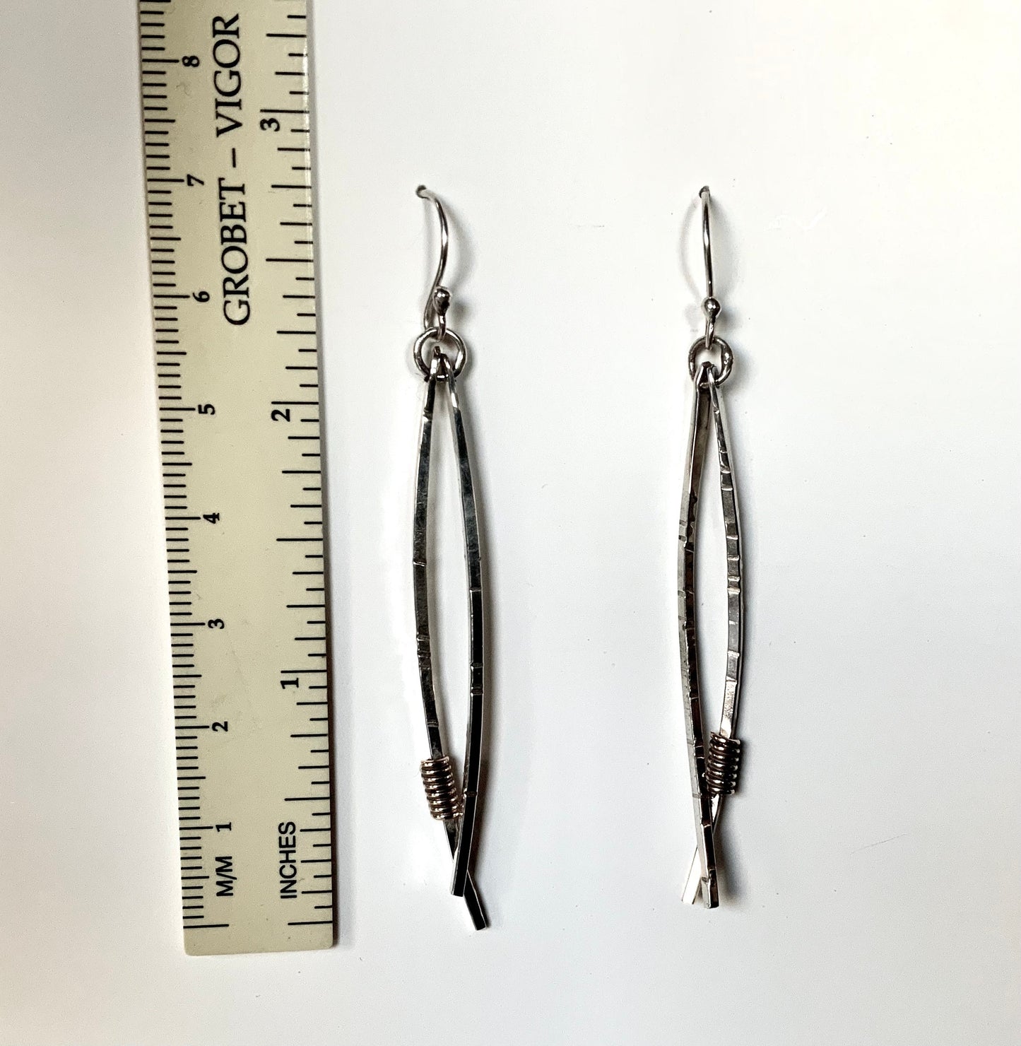 Long Pine Needle Earrings, Sterling Silver and Brass