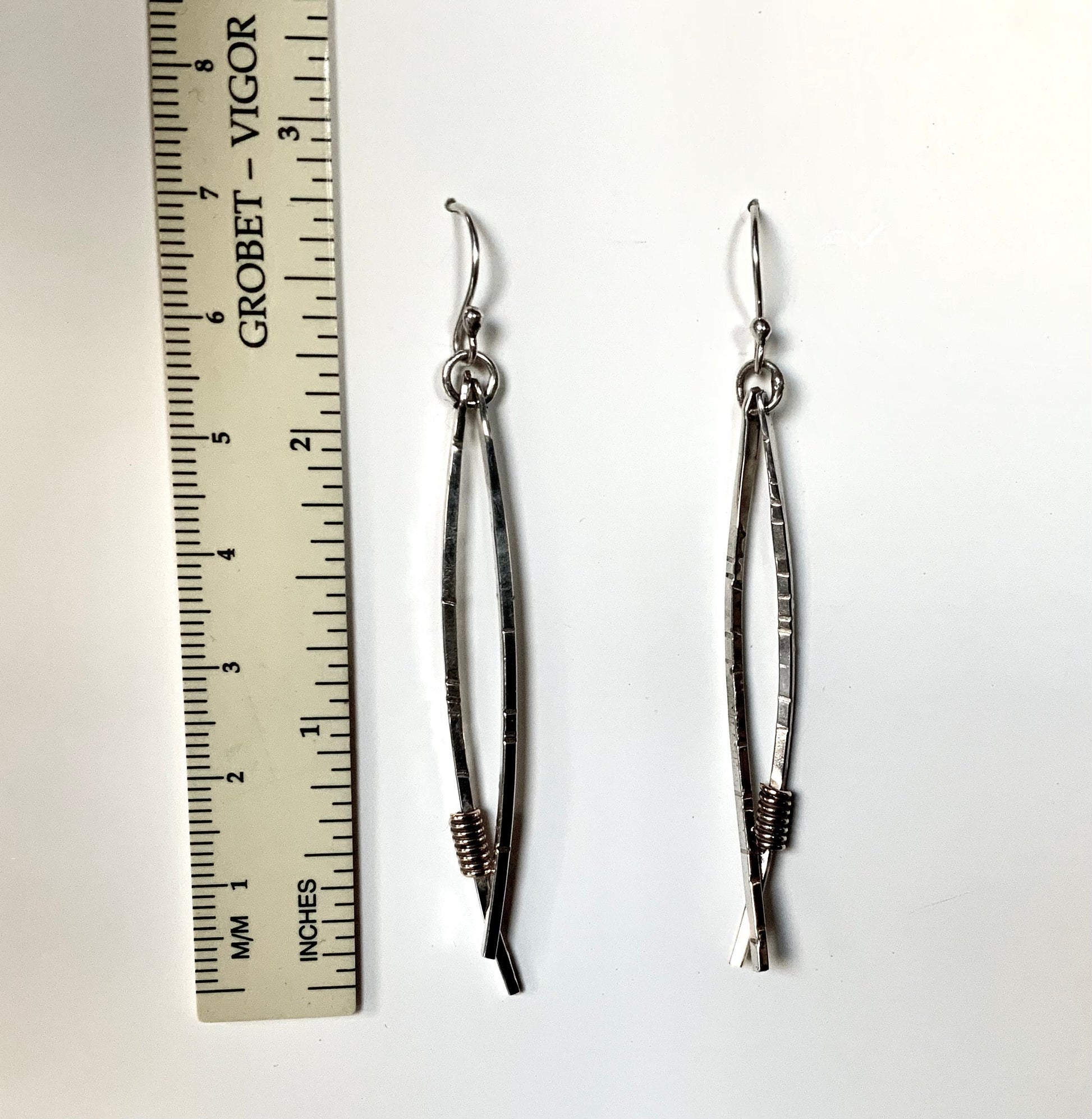 Long Pine Needle Earrings, Sterling Silver and Brass