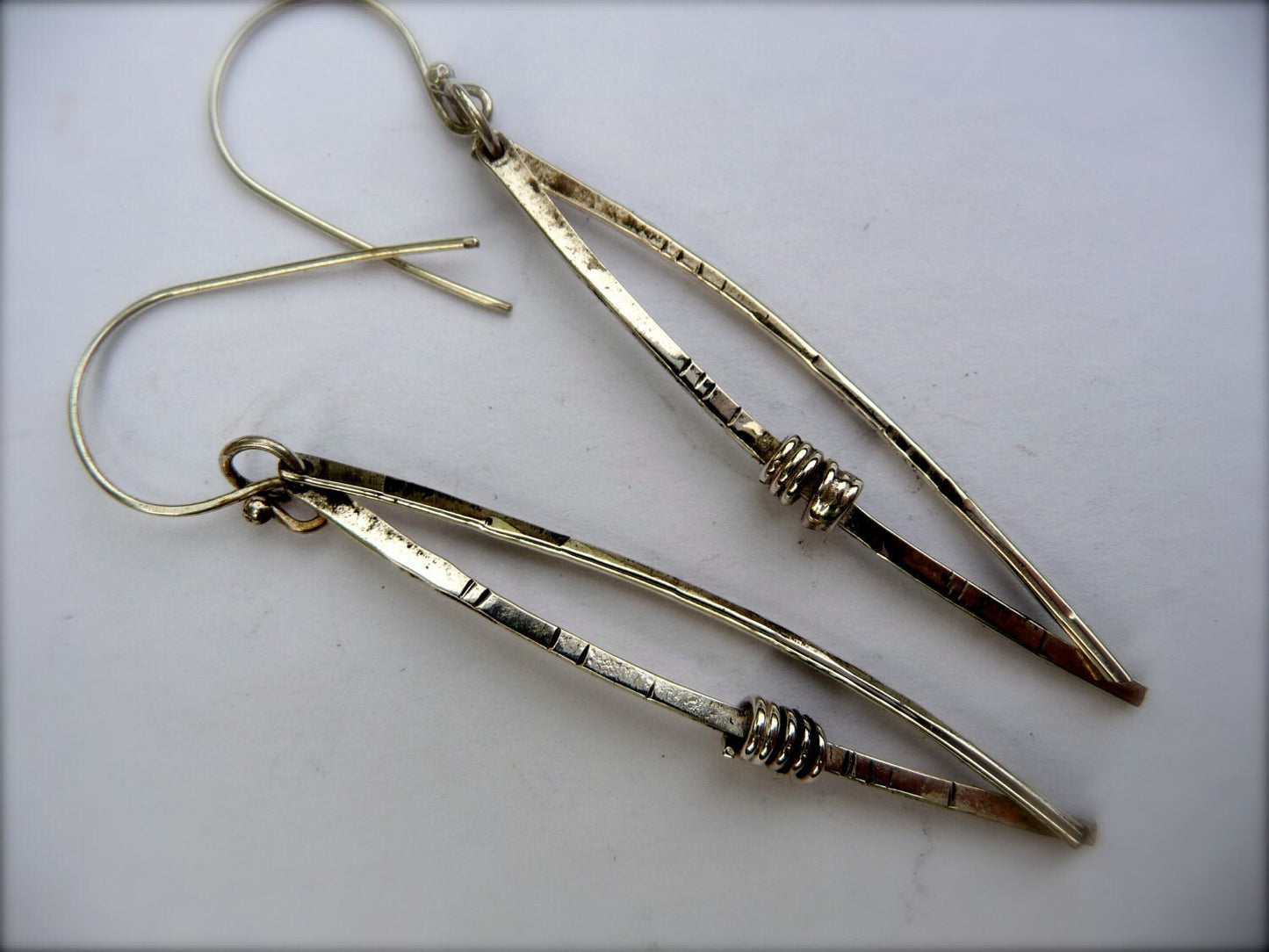 Norwegian Woods Long Silver Dangle Earrings Original Design Pine needle earrings Evitts Creek Lois McManus