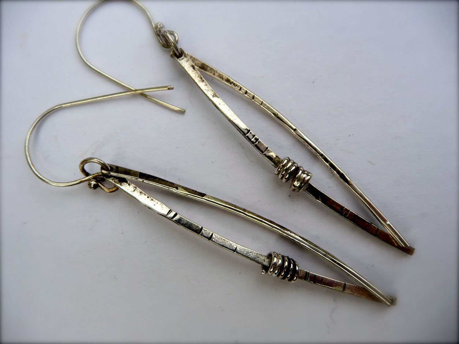 Norwegian Woods Long Silver Dangle Earrings Original Design Pine needle earrings Evitts Creek Lois McManus
