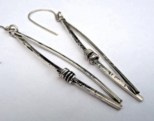 Norwegian Woods Long Silver Dangle Earrings Original Design Pine needle earrings Evitts Creek Lois McManus