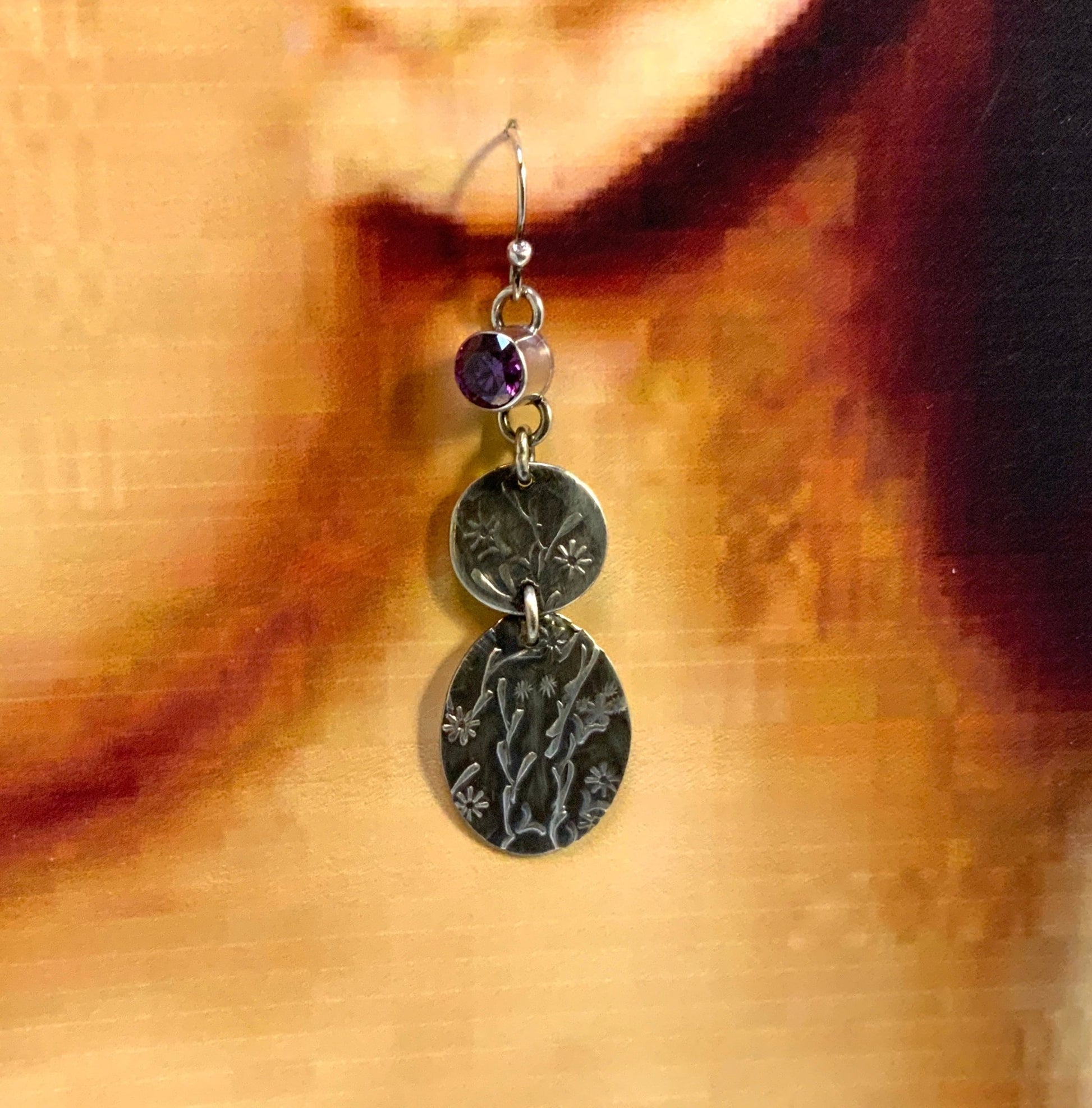 Long Amethyst Floral Earrings - Purple Gemstone Jewelry - Evitts Creek Arts