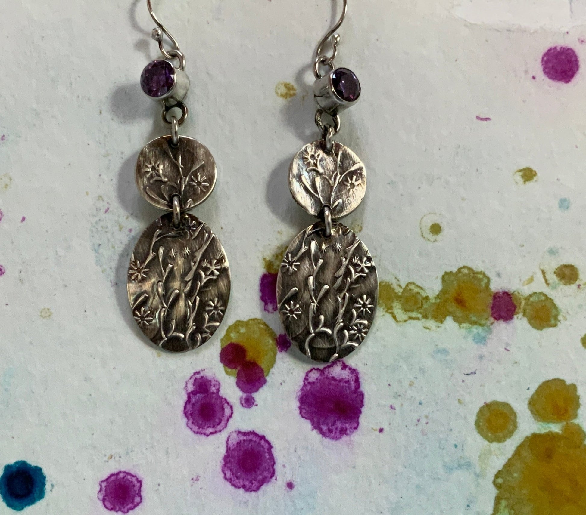 Long Amethyst Floral Earrings - Purple Gemstone Jewelry - Evitts Creek Arts