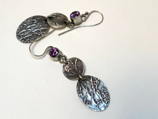 Long Amethyst Floral Earrings - Purple Gemstone Jewelry - Evitts Creek Arts