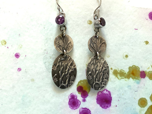Long Amethyst Floral Earrings - Purple Gemstone Jewelry - Evitts Creek Arts