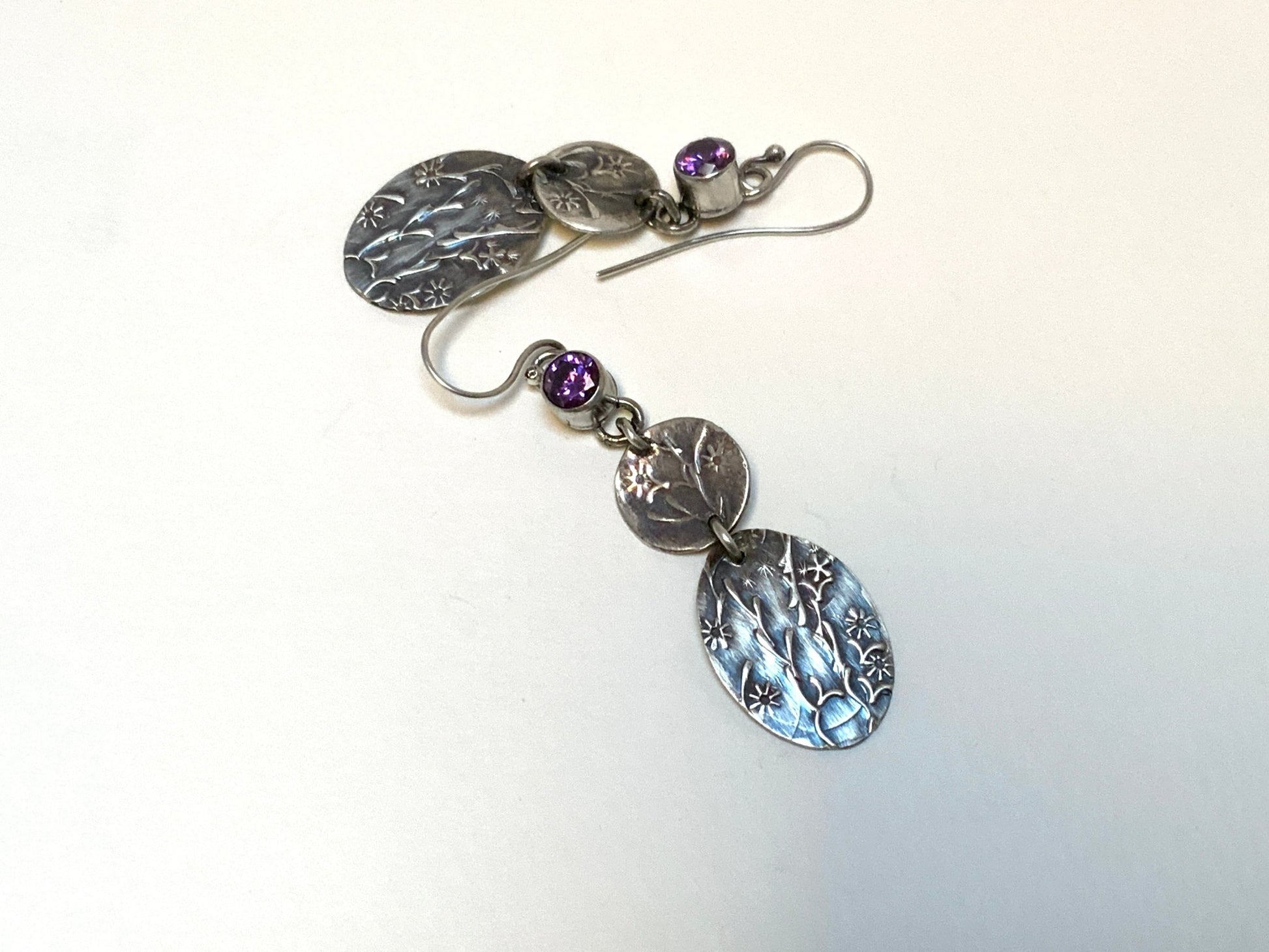 Long Amethyst Floral Earrings - Purple Gemstone Jewelry - Evitts Creek Arts