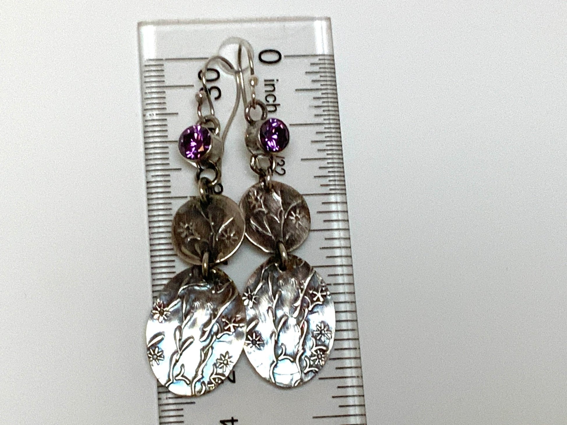 Long Amethyst Floral Earrings - Purple Gemstone Jewelry - Evitts Creek Arts