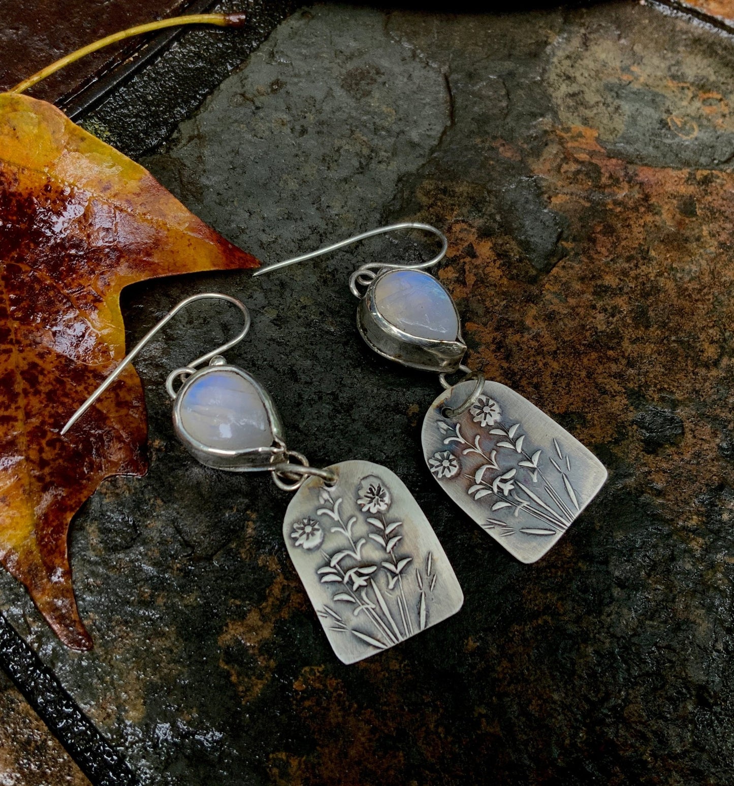 Moonlight and Flower Earrings - Evitts Creek Arts