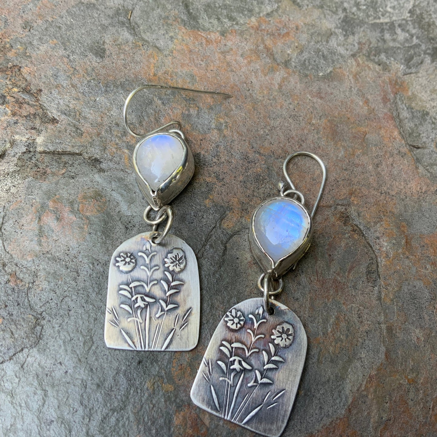 Moonlight and Flower Earrings - Evitts Creek Arts