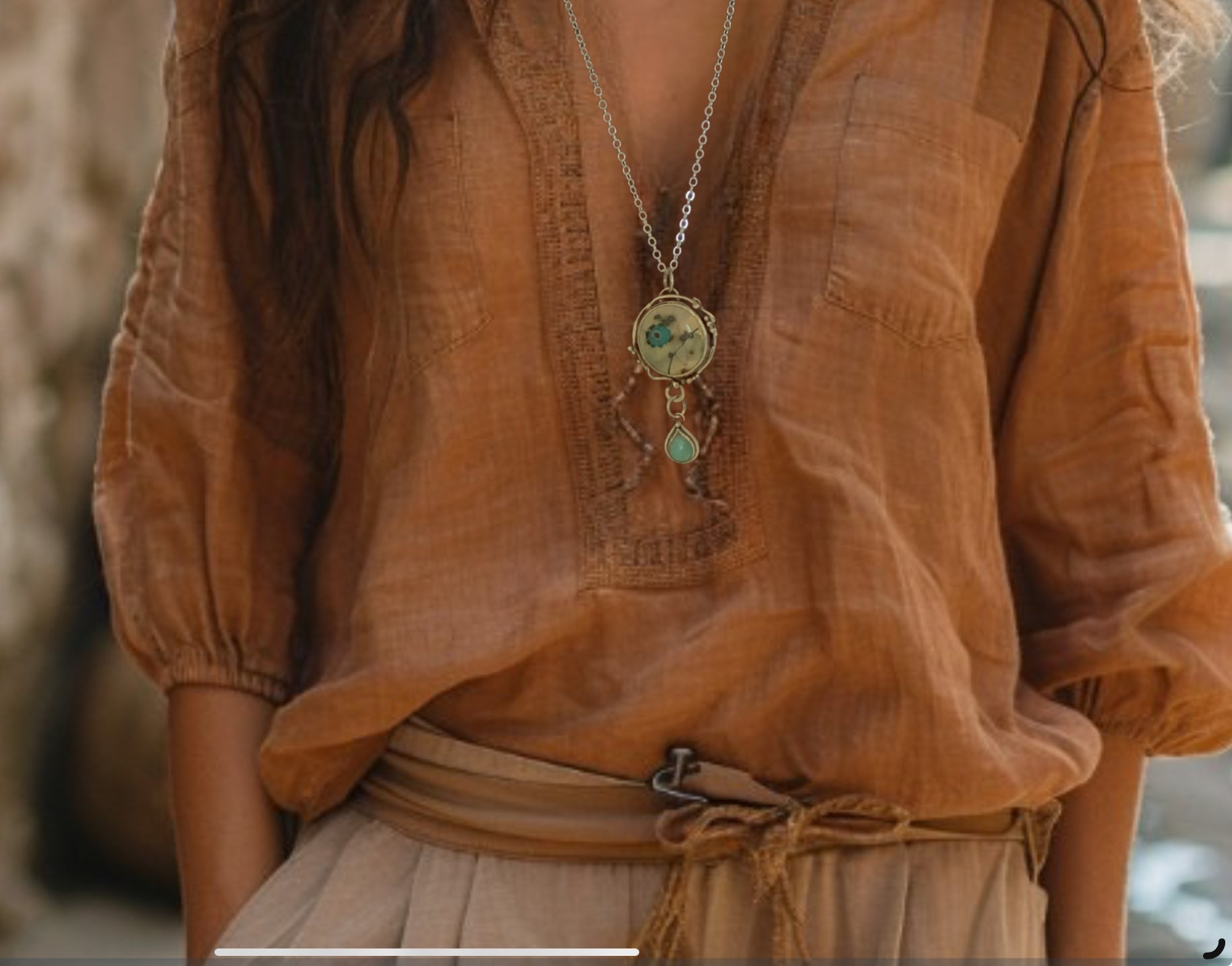 Mystical lavaliere pendant in handmade sterling silver with vintage style Lamp work and amazonite pendant Ar