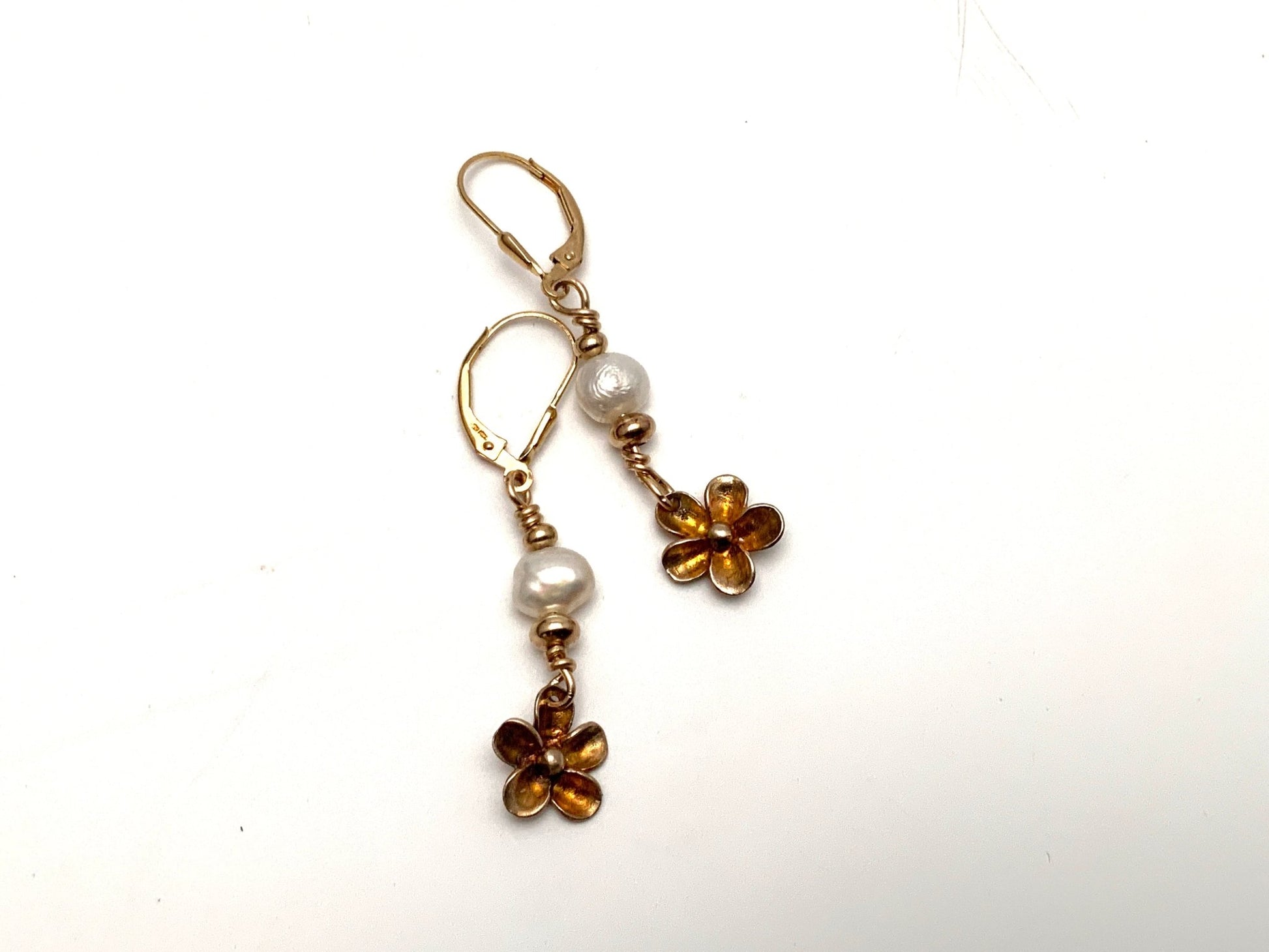 Pearl and Flower Dangly Earrings - Evitts Creek Arts