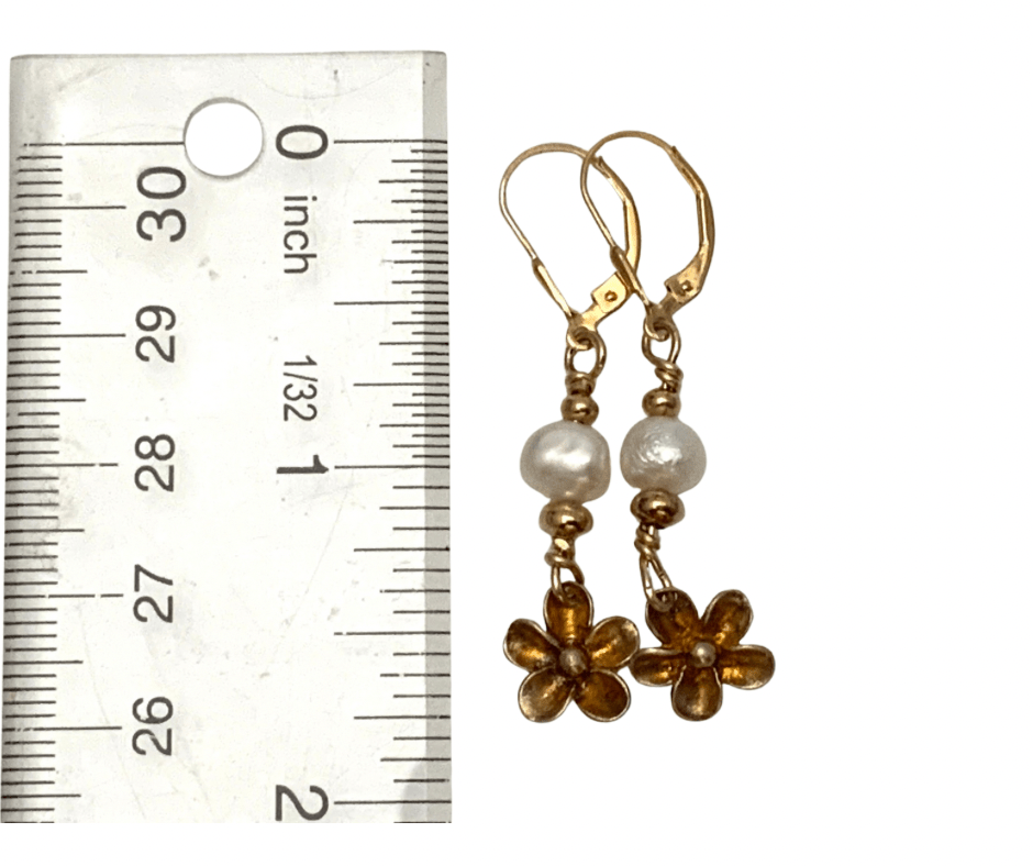 Pearl and Flower Dangly Earrings - Evitts Creek Arts