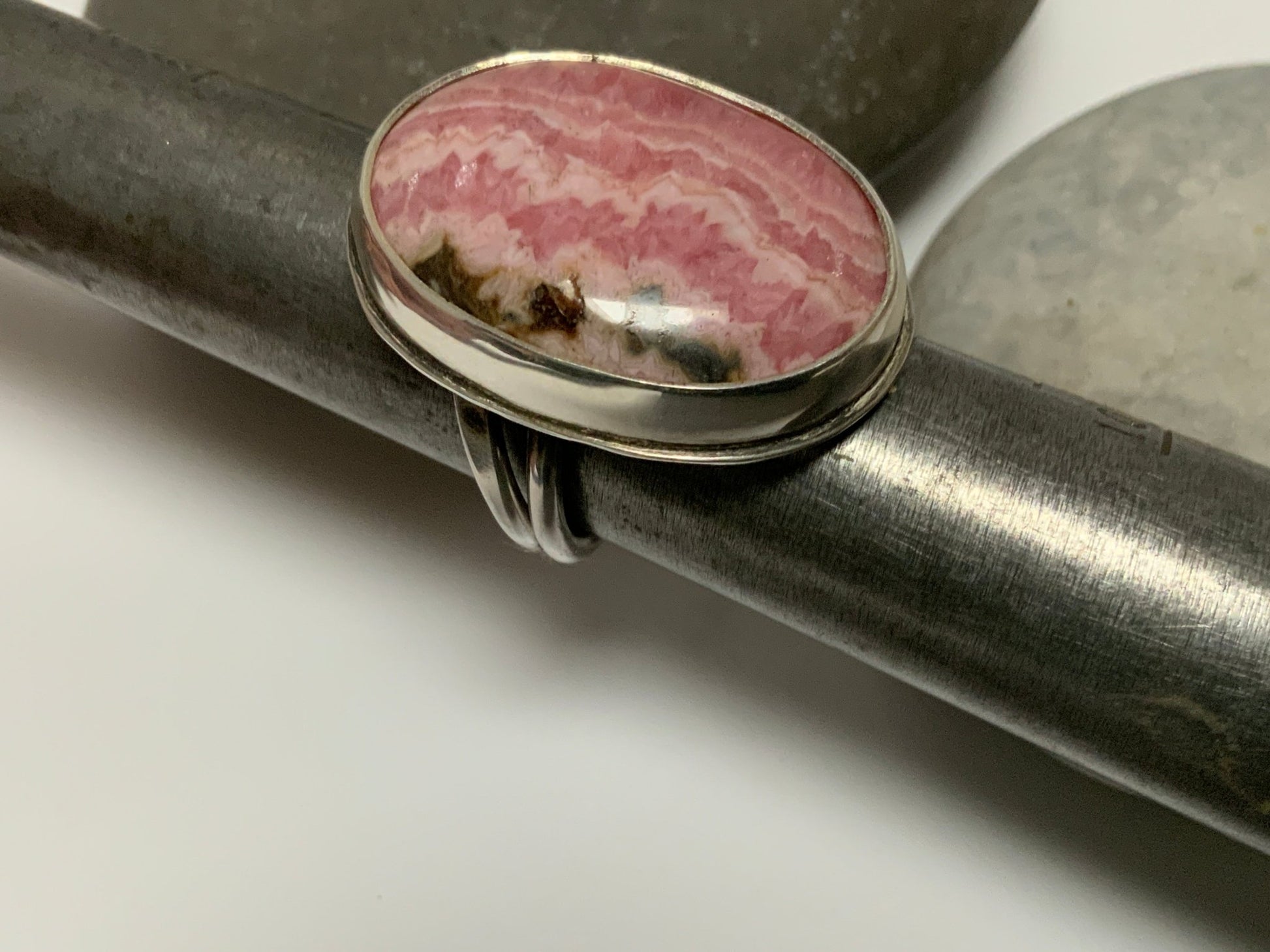 Pink Mooakite Rhodochrosite Ring Size 8 - Evitts Creek Arts