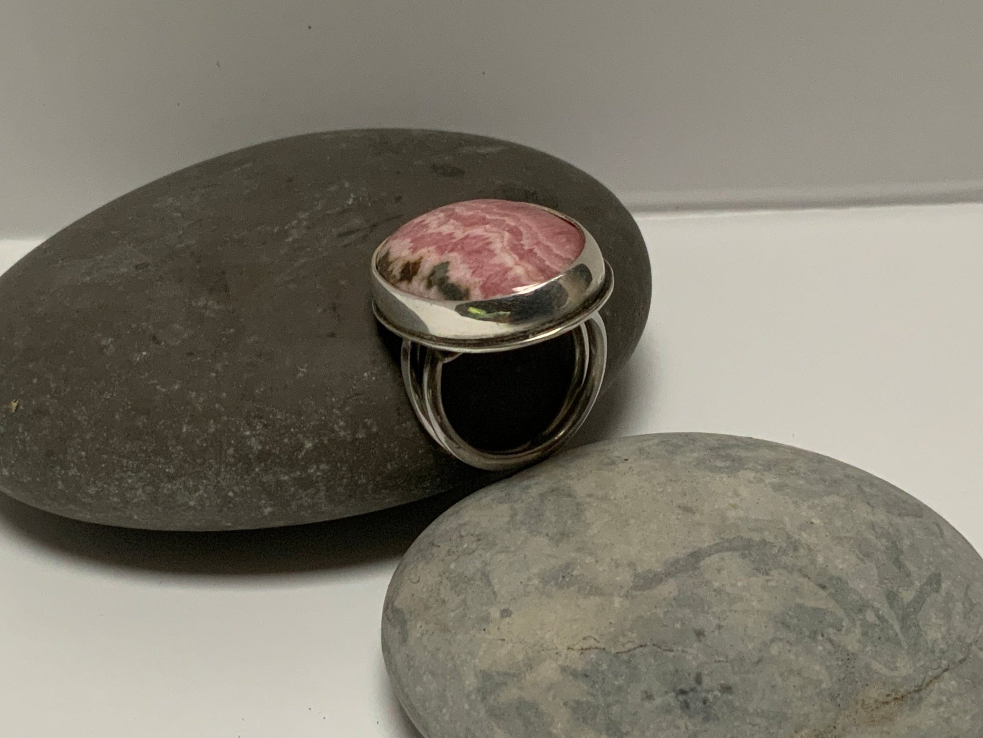 Pink Mooakite Rhodochrosite Ring Size 8 - Evitts Creek Arts
