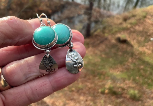 Amazonite  Silver Flower Earrings