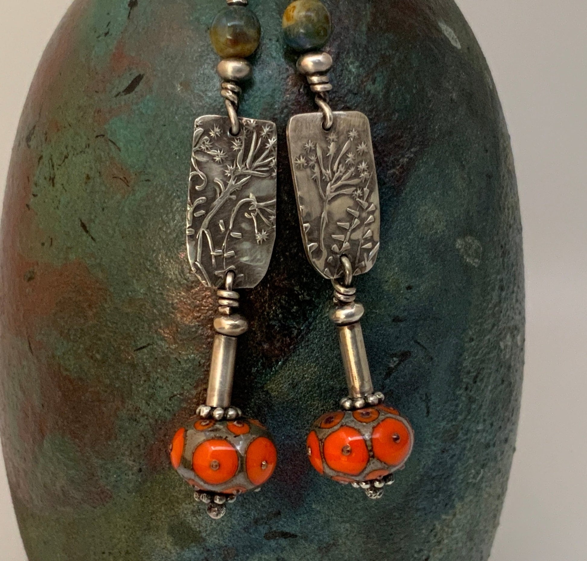 Queen Anne’s Lace and Lamp - work Bead Dangle Earrings - Evitts Creek Arts