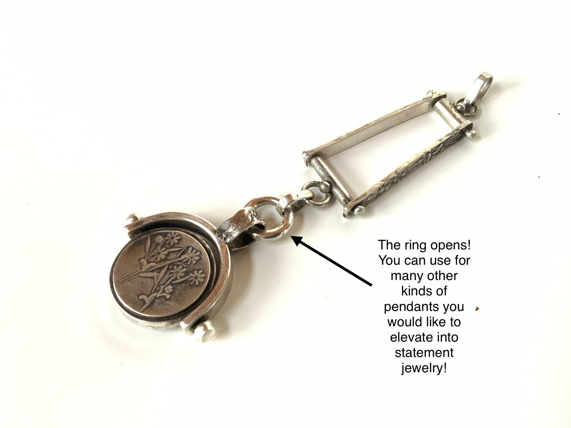 Reversible Sterling Pendant with Trapeze Enhancer and 20” Sterling Chain - Evitts Creek Arts