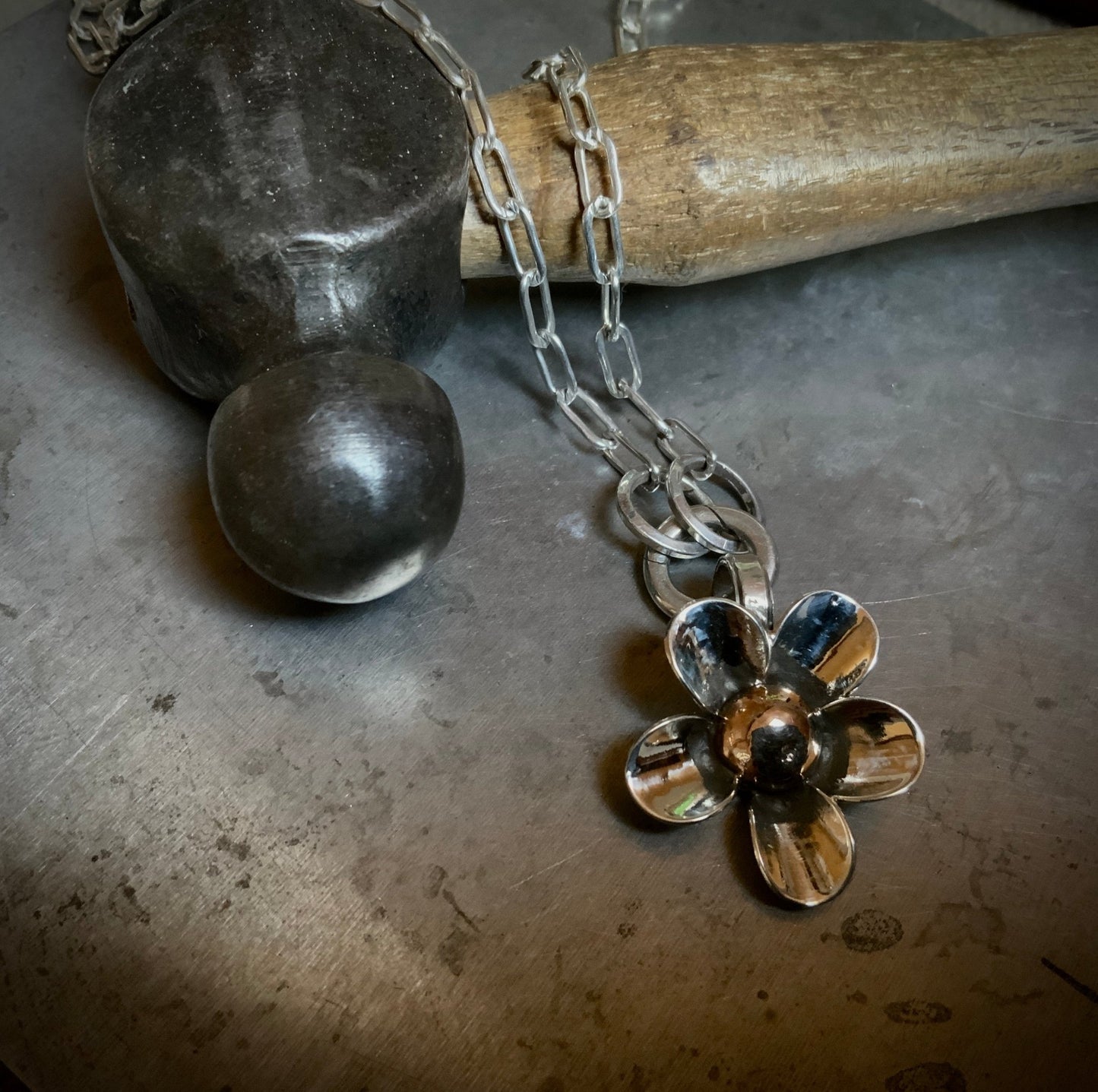 Silver and Bronze Mixed Metal Necklace - Evitts Creek Arts