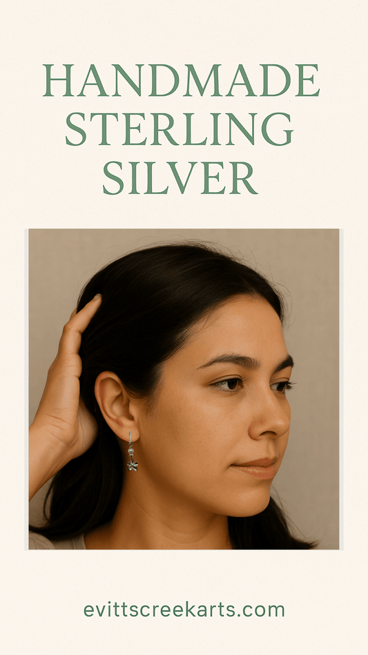 Silver Pearl and Flower Dangly Earrings - Evitts Creek Arts