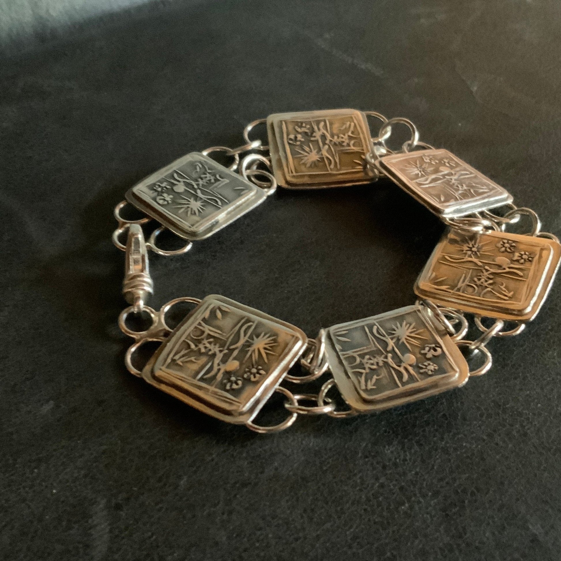 Sterling Silver Bracelet Embossed Artisan Handmade - Evitts Creek Arts