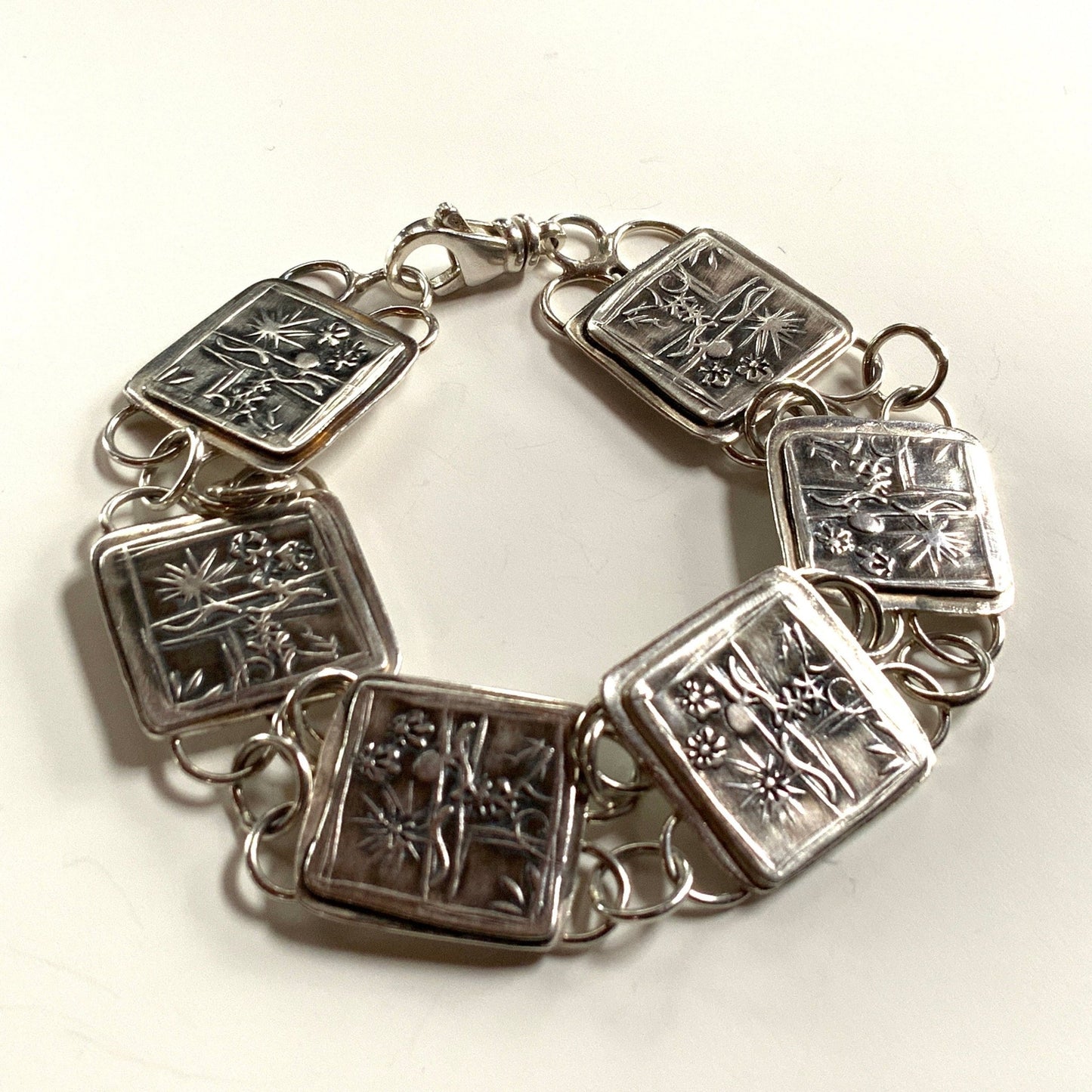 Sterling Silver Bracelet Embossed Artisan Handmade - Evitts Creek Arts