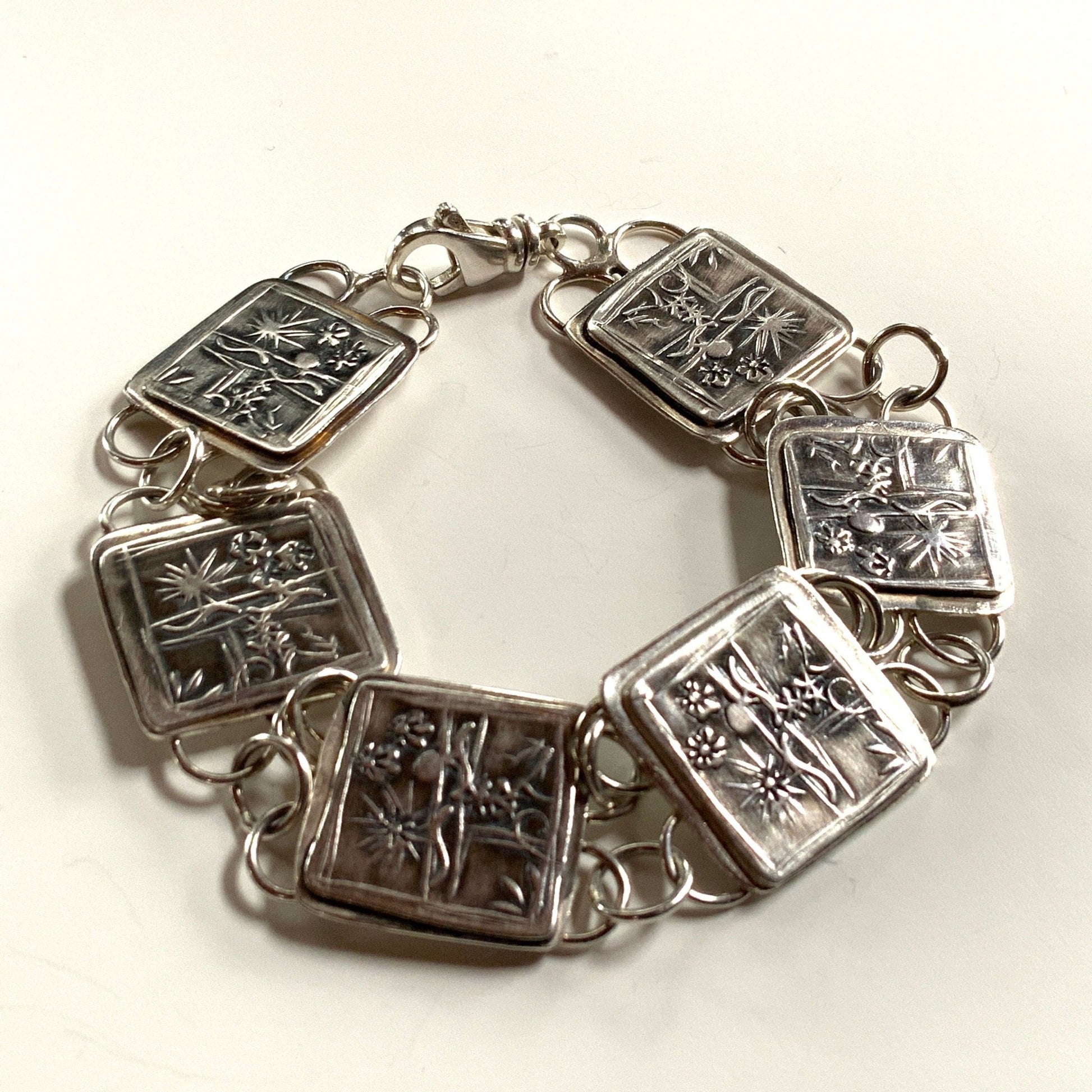 Sterling Silver Bracelet Embossed Artisan Handmade - Evitts Creek Arts